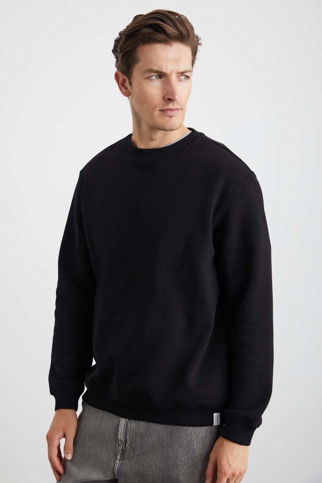 ADAMS Erkek İçi Polarlı Sıcak Tutan 3 İplik Örme %100 Organik Pamuk Regular Fit Siyah Sweatshirt
