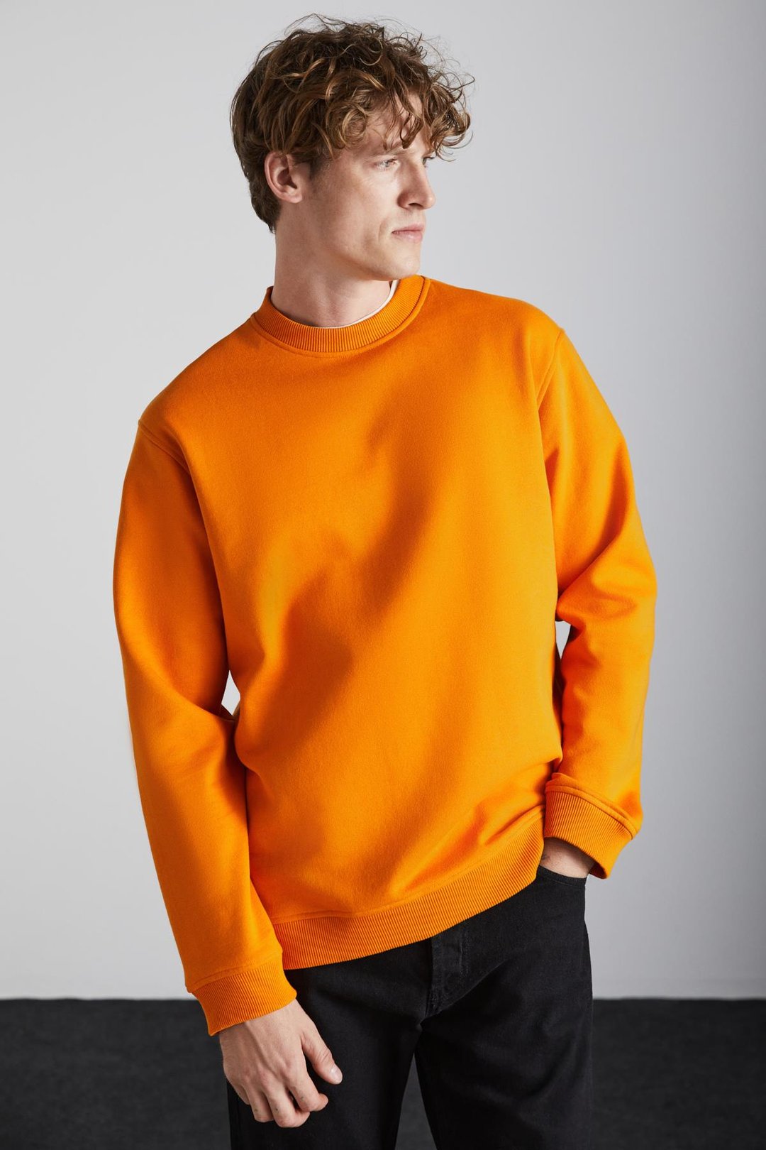 ADAMS Erkek İçi Polarlı Sıcak Tutan 3 İplik Örme %100 Organik Pamuk Regular Fit Safran Sarı Sweatshirt