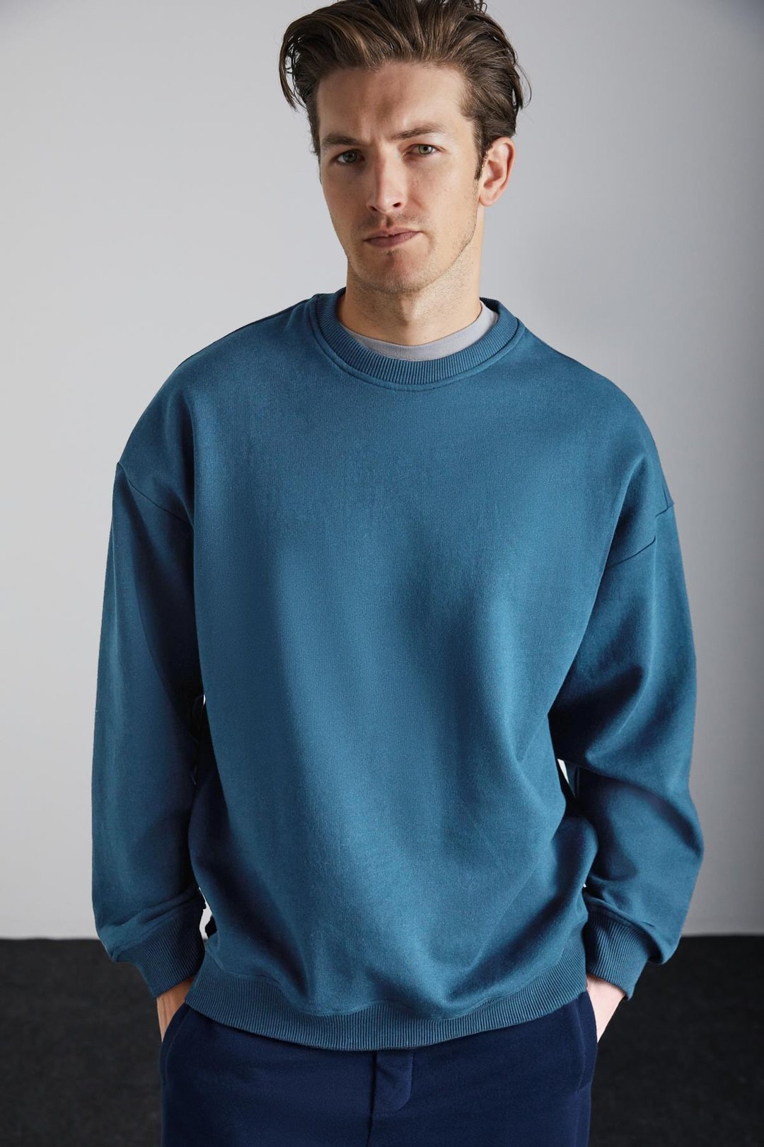 Adams Erkek Içi Polarlı Yumuşacık Organik Pamuklu Regular Fit Mavi Sweatshirt