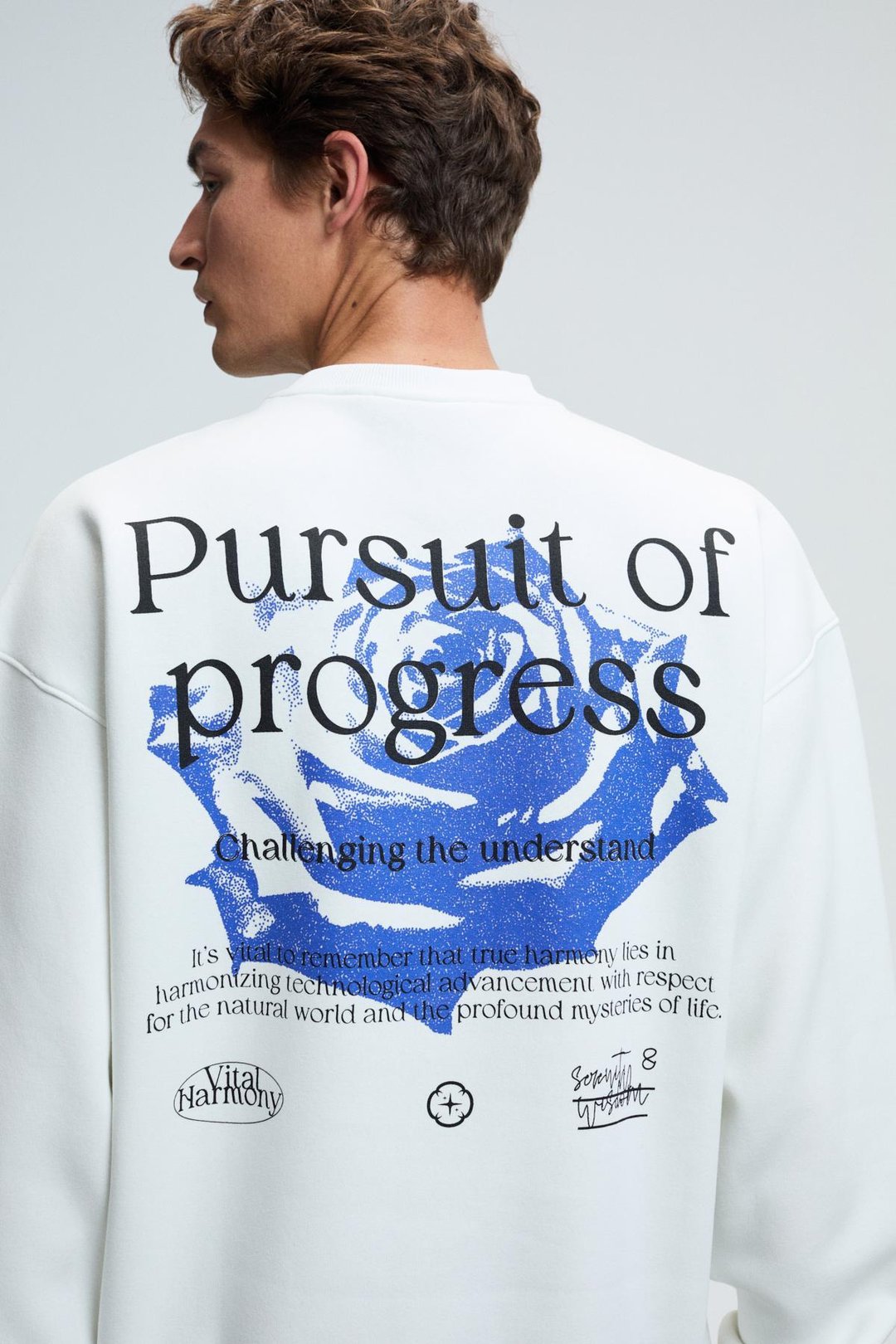 ALDEN Erkek Yuvarlak Yaka Göğsü Ve Sırtı Baskılı Relaxed Fit Beyaz Sweatshirt