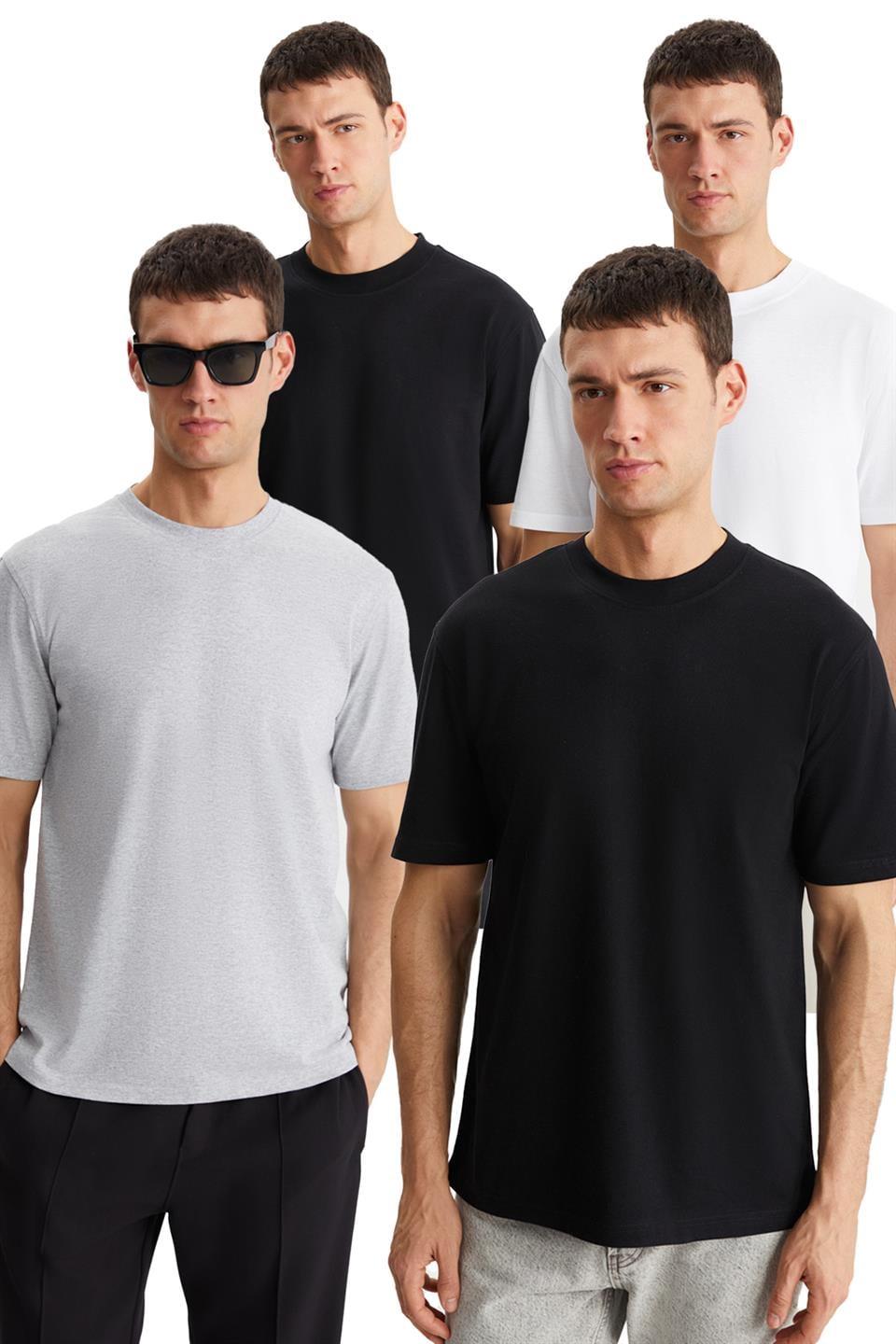 Alessandro Erkek 4'Lü Organik Pamuk Regular Kalın Dokulu Bisiklet Yaka Syh-Grmj-Byz T-Shirt