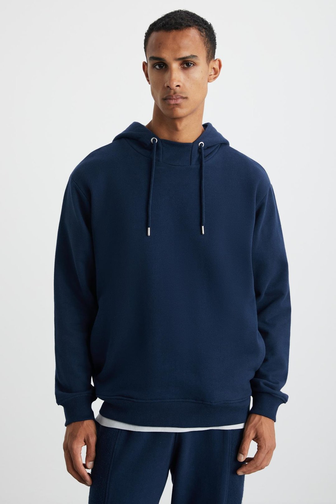 ALESSIO Erkek %100 Pamuk Kapüşonlu Kordon Detaylı Oversize Fit Lacivert Sweatshirt