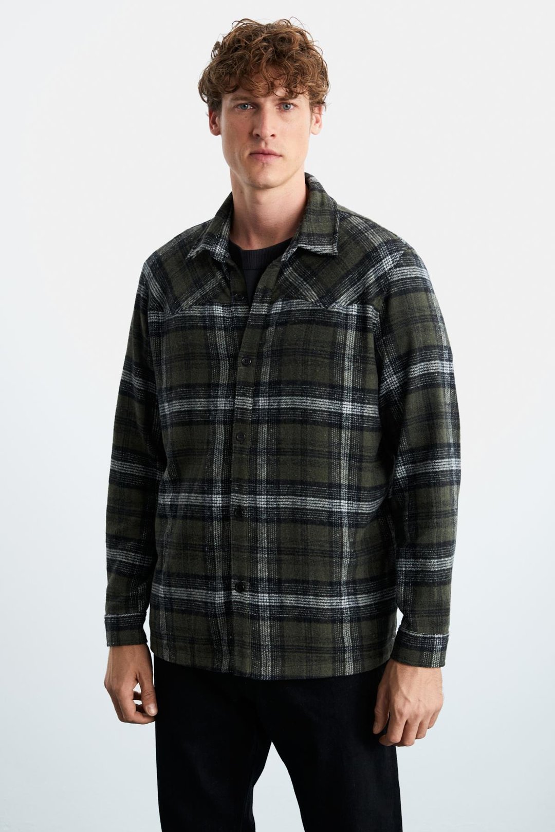 Allenı Erkek Gömlek Yaka Relaxed Fit Düğme Detaylı Sıcak Tutan Oduncu Haki Gömlek