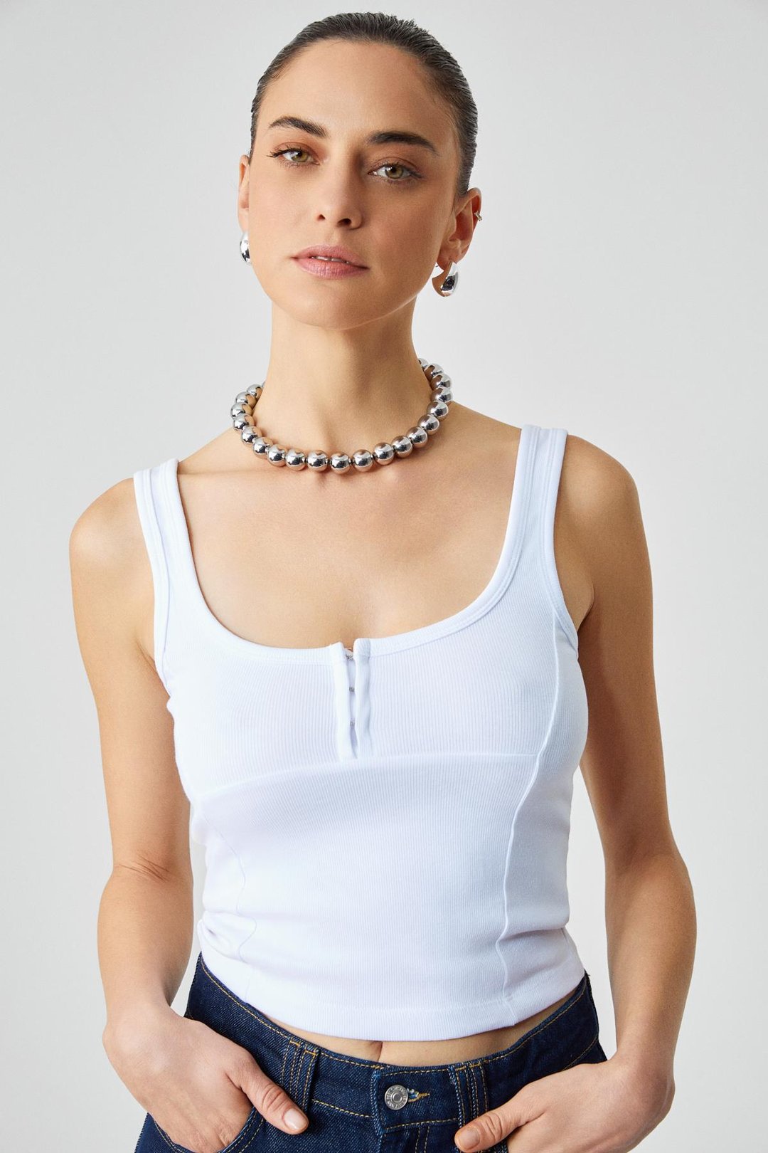 ALYONA Kadın Slim Fit U Yaka Beyaz Atlet