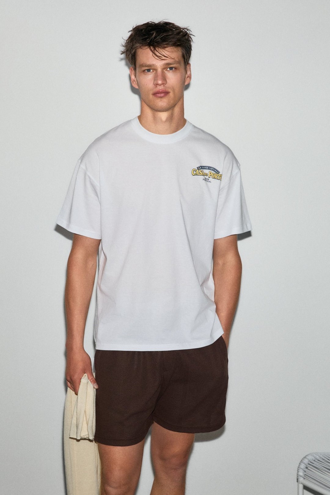 AMIDIO Erkek %100 Organik Pamuklu Baskı Detaylı Regular Fit Yuvarlak Yaka Beyaz T-Shirt