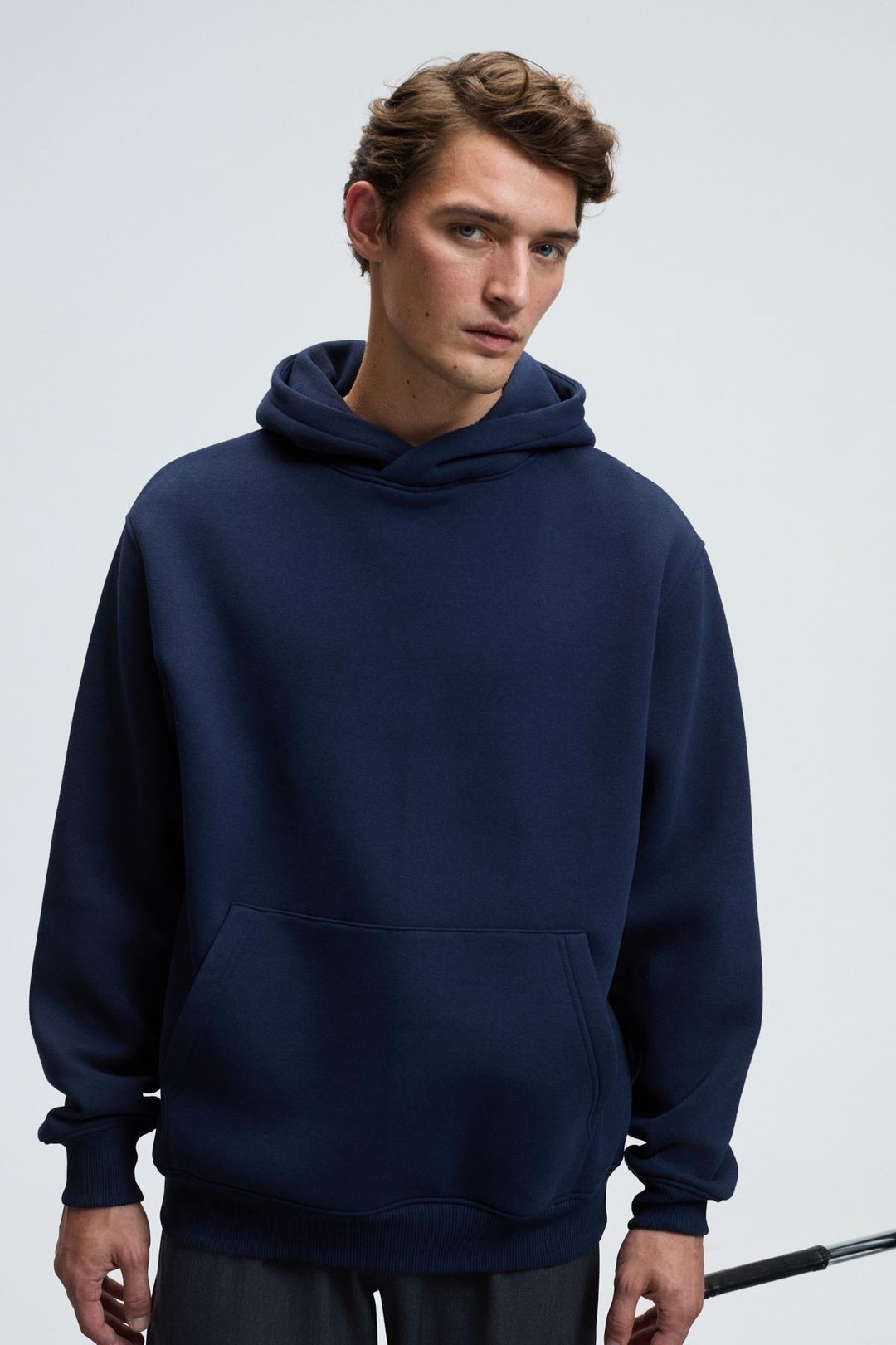 AMOS Erkek Yumuşak Kumaşlı 3 İplik Oversize Kapüşonlu Kanguru Cepli Lacivert Sweatshirt