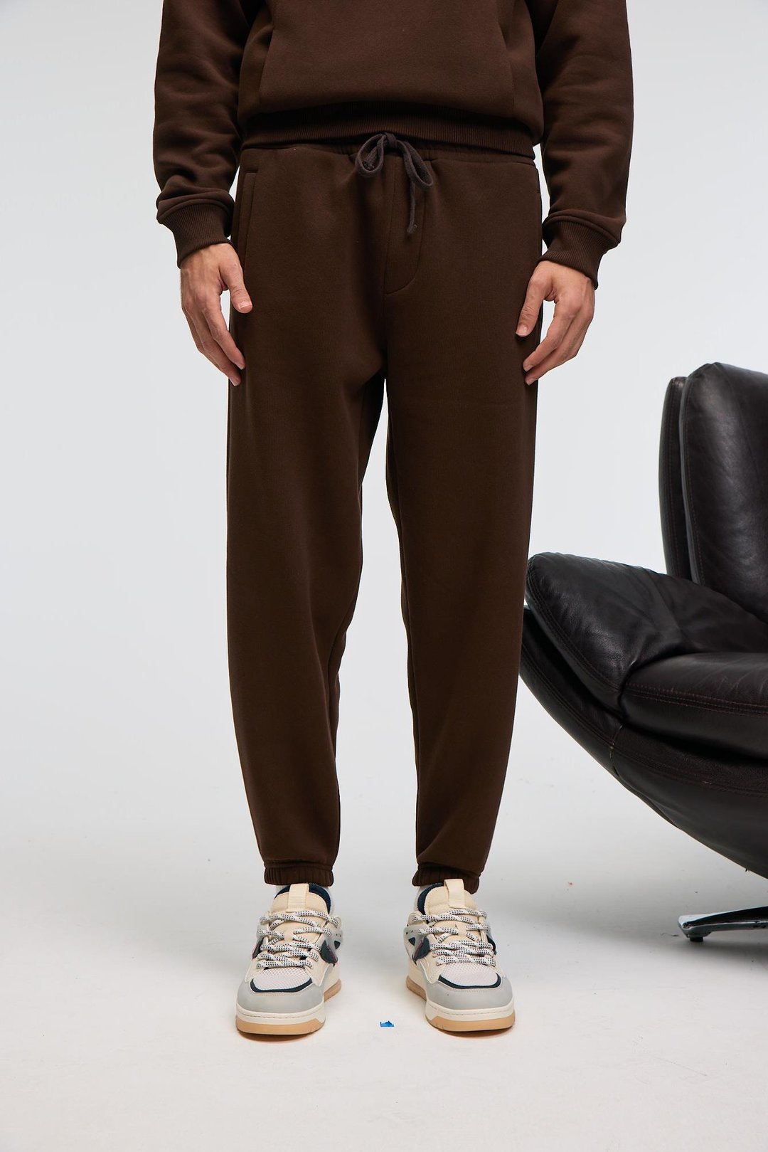 ANSEL Erkek Lastikli Dar Paça Üç Cepli Yumuşacık Organik Pamuklu Acı Kahve Eşofman Altı