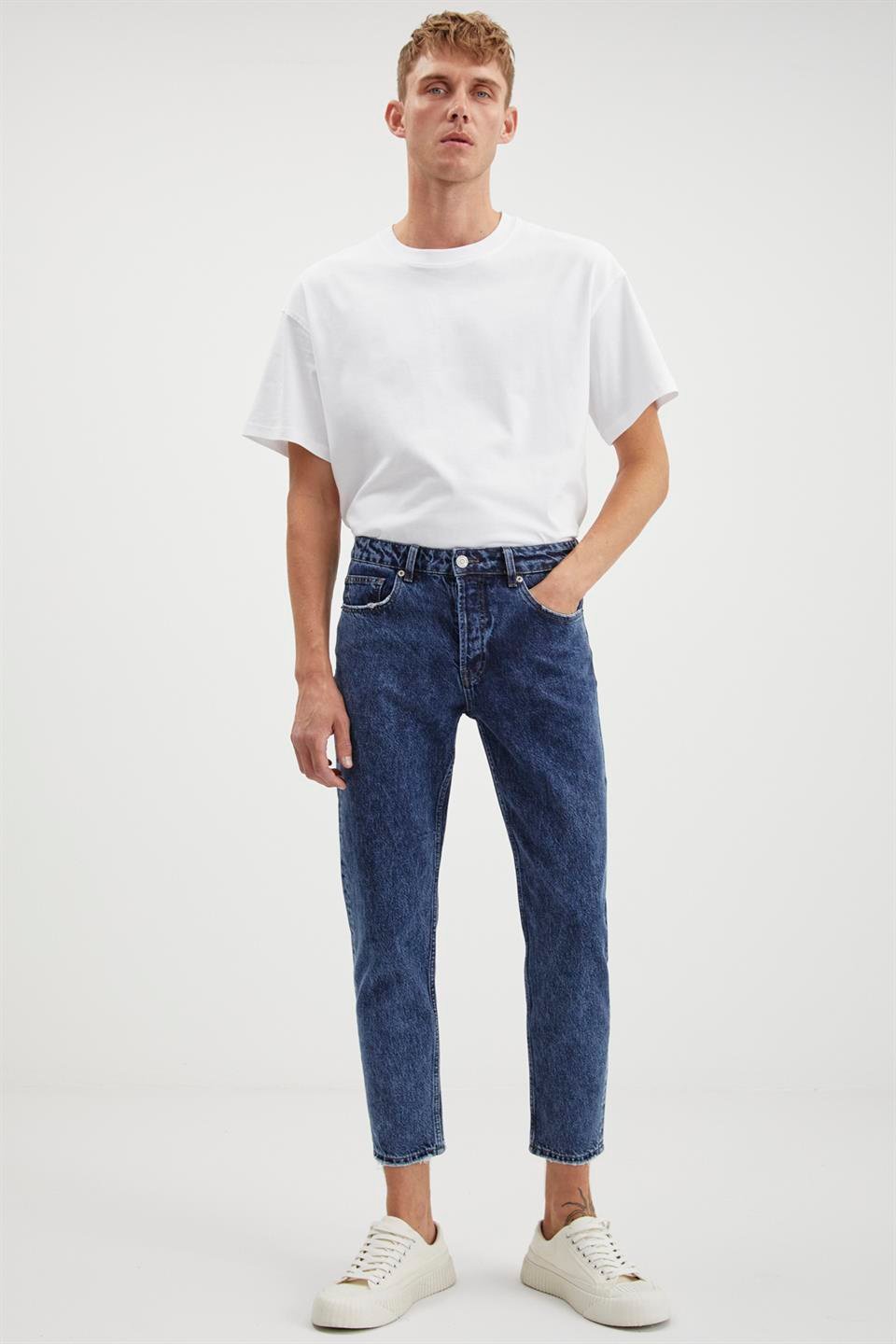 ANTONIA  Regular Mavi Tekli Jeans