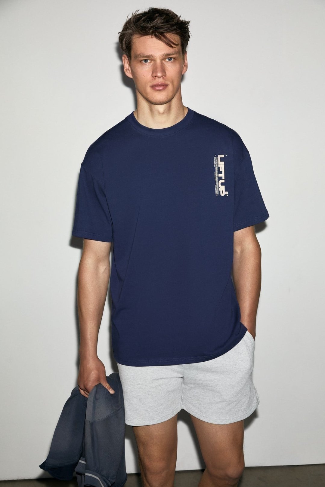 ANTONIO Erkek Baskı Detaylı %100 Organik Pamuk Örme Oversize Lacivert T-Shirt