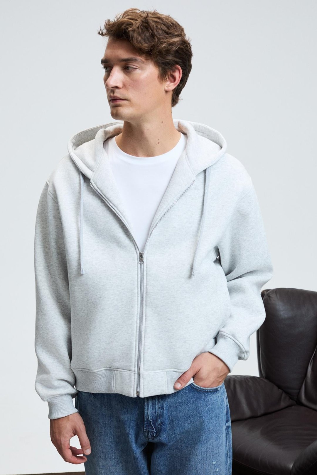 ASHBY Erkek Kapüşonlu Fermuarlı Cepli Kordonlu Regular Fit Grimelanj Sweatshirt