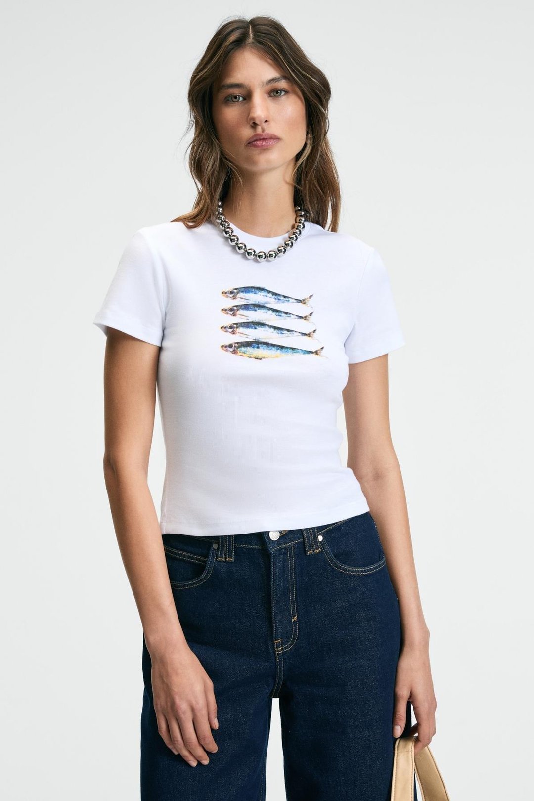 ATHEA Kadın Bisiklet Yaka Kısa Kollu Önü Baskılı Slim Beyaz T-Shirt