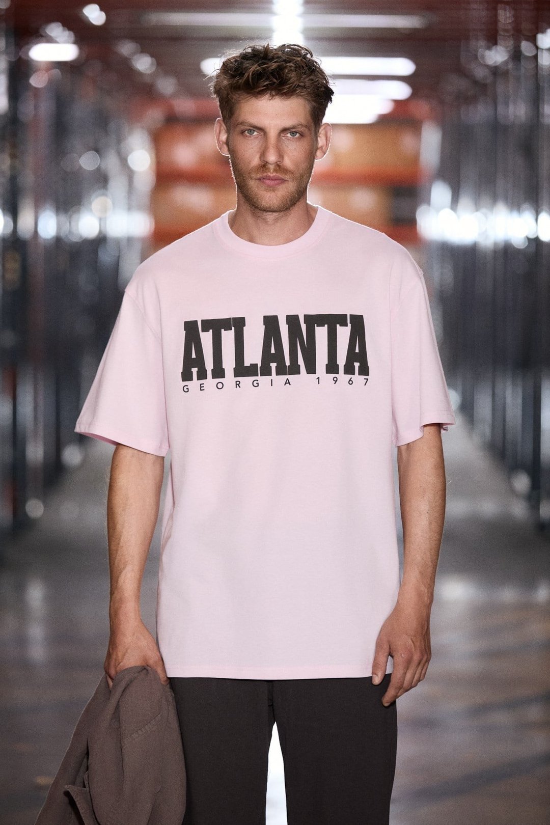 ATLANTA Erkek %100 Pamuklu Kısa Kollu Baskı Detaylı Koyu Pembe T-Shirt