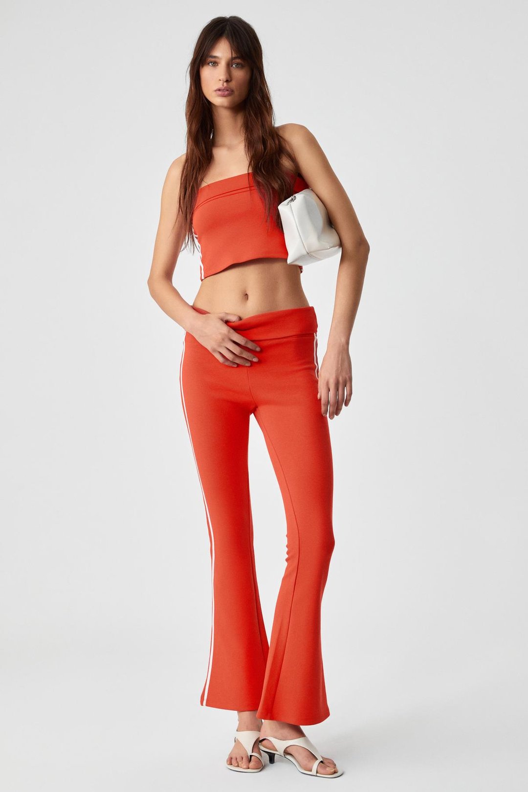 AZUMA Kadın Şeritli Regular Ispanyol Paça Kırmızı Pantolon