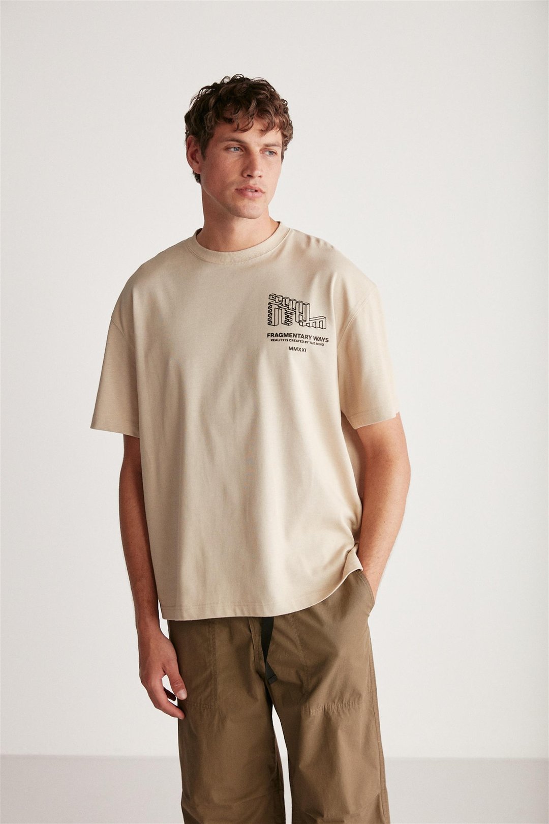 BEAL Örme Oversize Bej Tekli T-Shirt