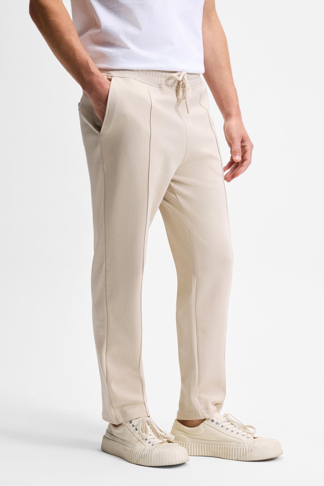 BOGARDE Erkek Beli Lastikli Kordonlu Yanları Cepli Önü Nervürlü Relaxed Fit Taş Rengi Eşofman Altı