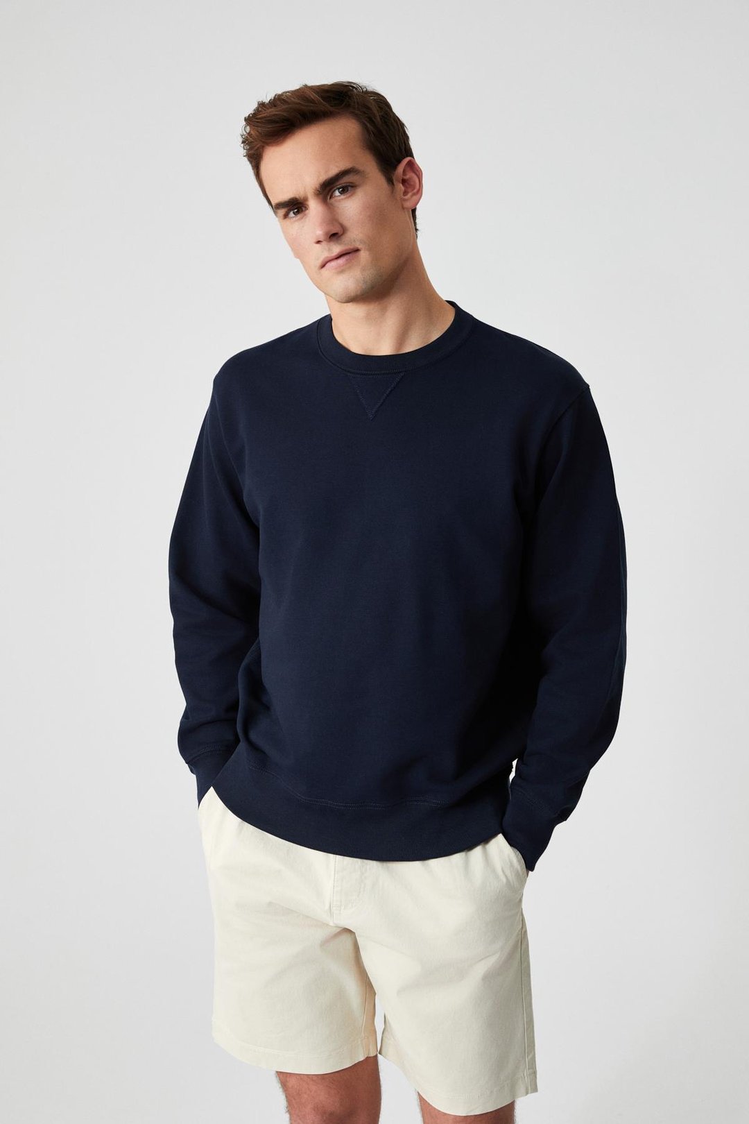 BONELL Erkek %100 Pamuk Relaxed Bisiklet Yaka Uzun Kollu Lacivert Sweatshirt