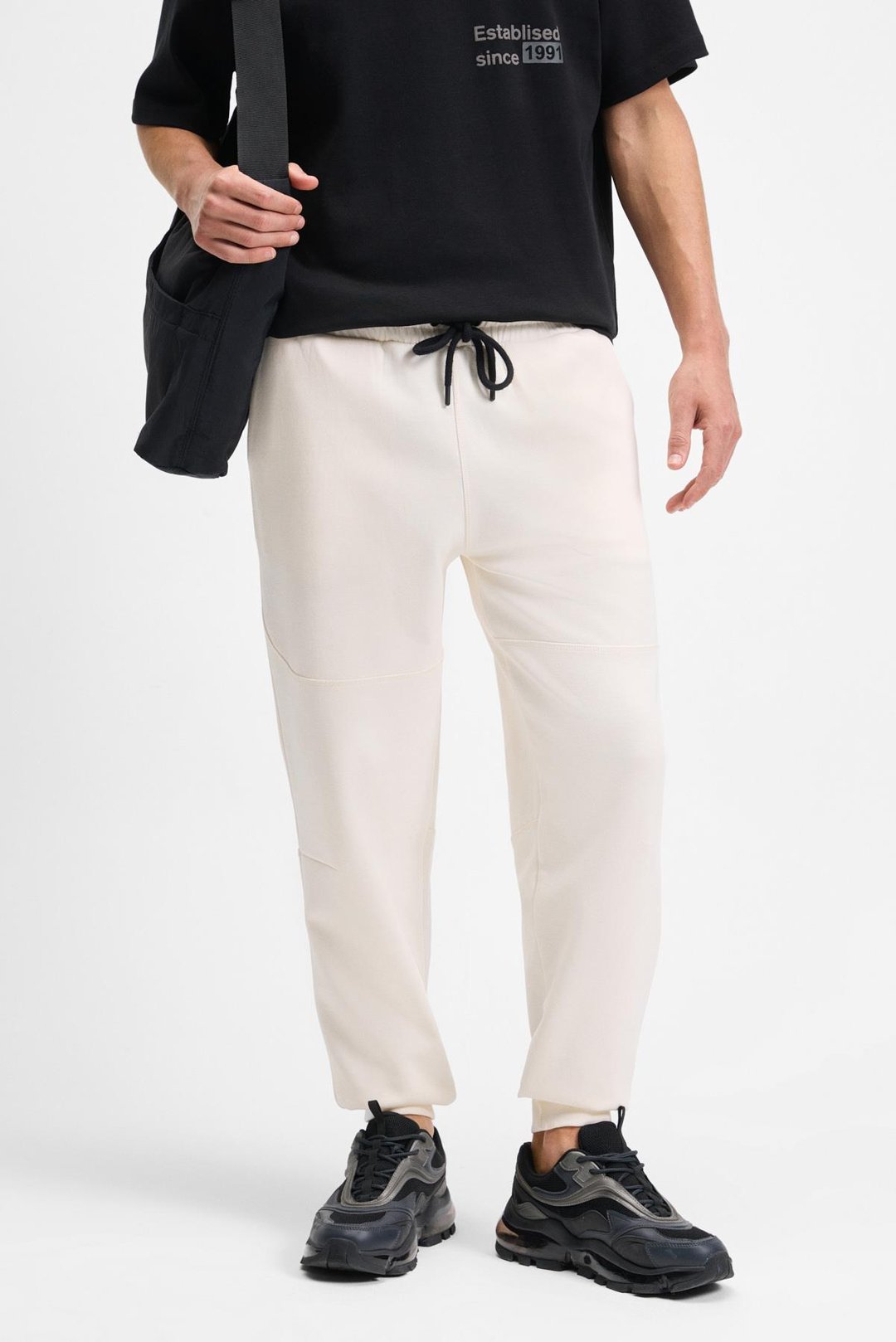 BORLAND Erkek Beli Lastikli Kordonlu Yanları Cepli Relaxed Fit Ekru Eşofman Altı