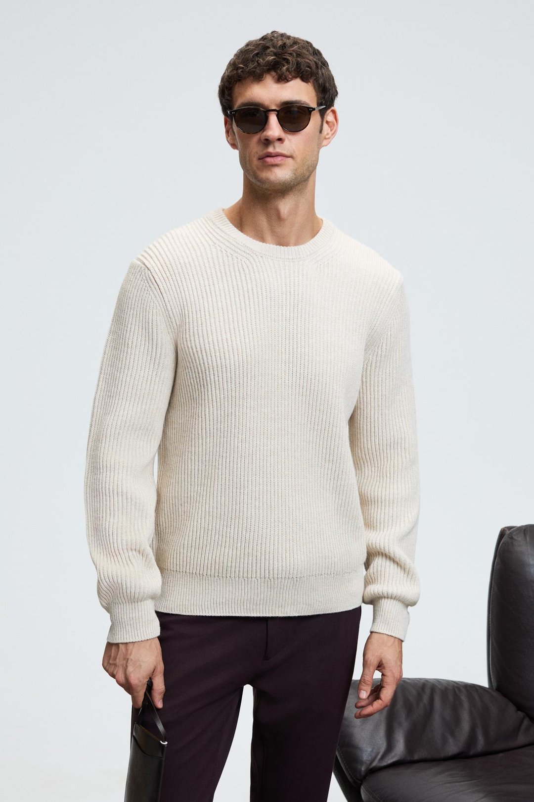 CABLIN Erkek Yuvarlak Yaka Regular Fit Triko Taş Rengi Kazak