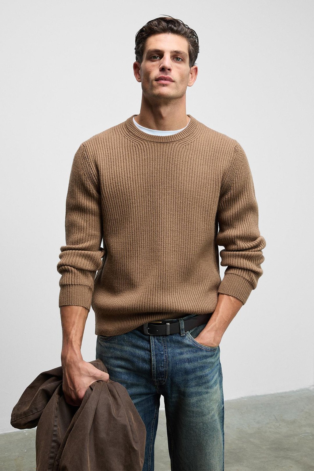 CABLIN Erkek Yuvarlak Yaka Regular Fit Triko Vizon Kazak