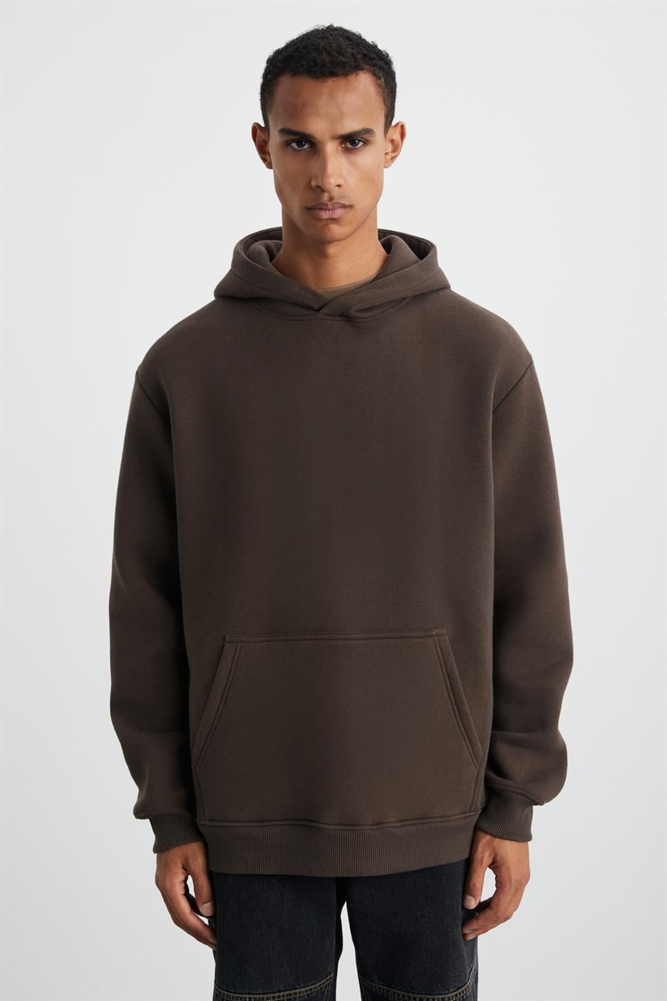 CARTMEL Erkek Örme 3 İplik Relaxed Fit Rahat Kalıp Kanguru Cepli Kapüşonlu Kahverengi Sweatshirt