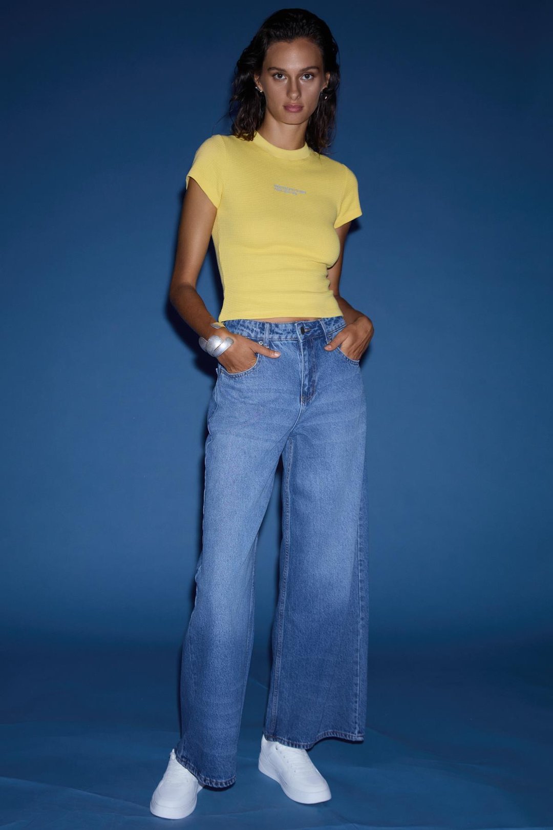 CELETNA Kadın Denim Extra Wide Leg Çok Geniş Paçalı Kot Mavi Jeans