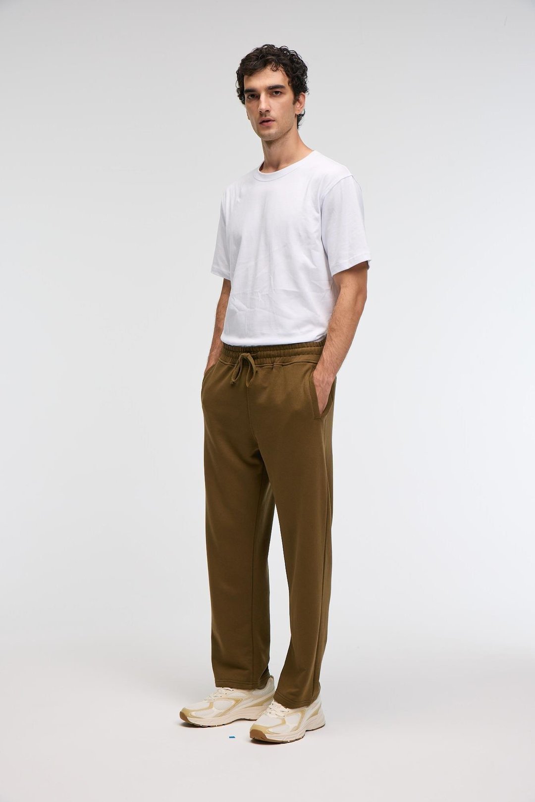 CLARENCE Erkek %100 Pamuk Kordonlu Lastikli Bel Arka Cebi Süs Etiketli Haki Eşofman Altı