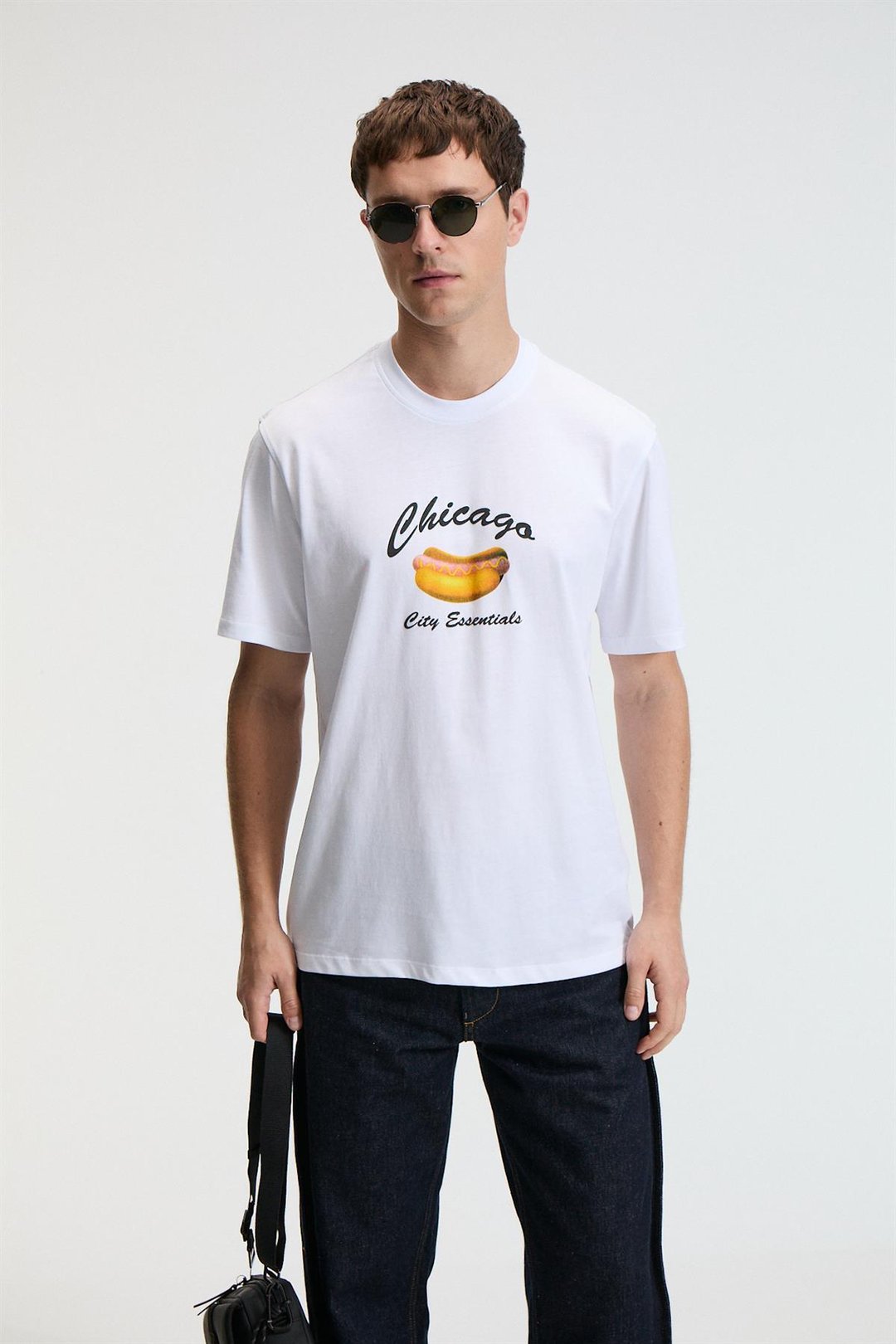 CRISP Erkek Oversize %100 Pamuk Baskılı Yuvarlak Yaka Beyaz T-Shirt