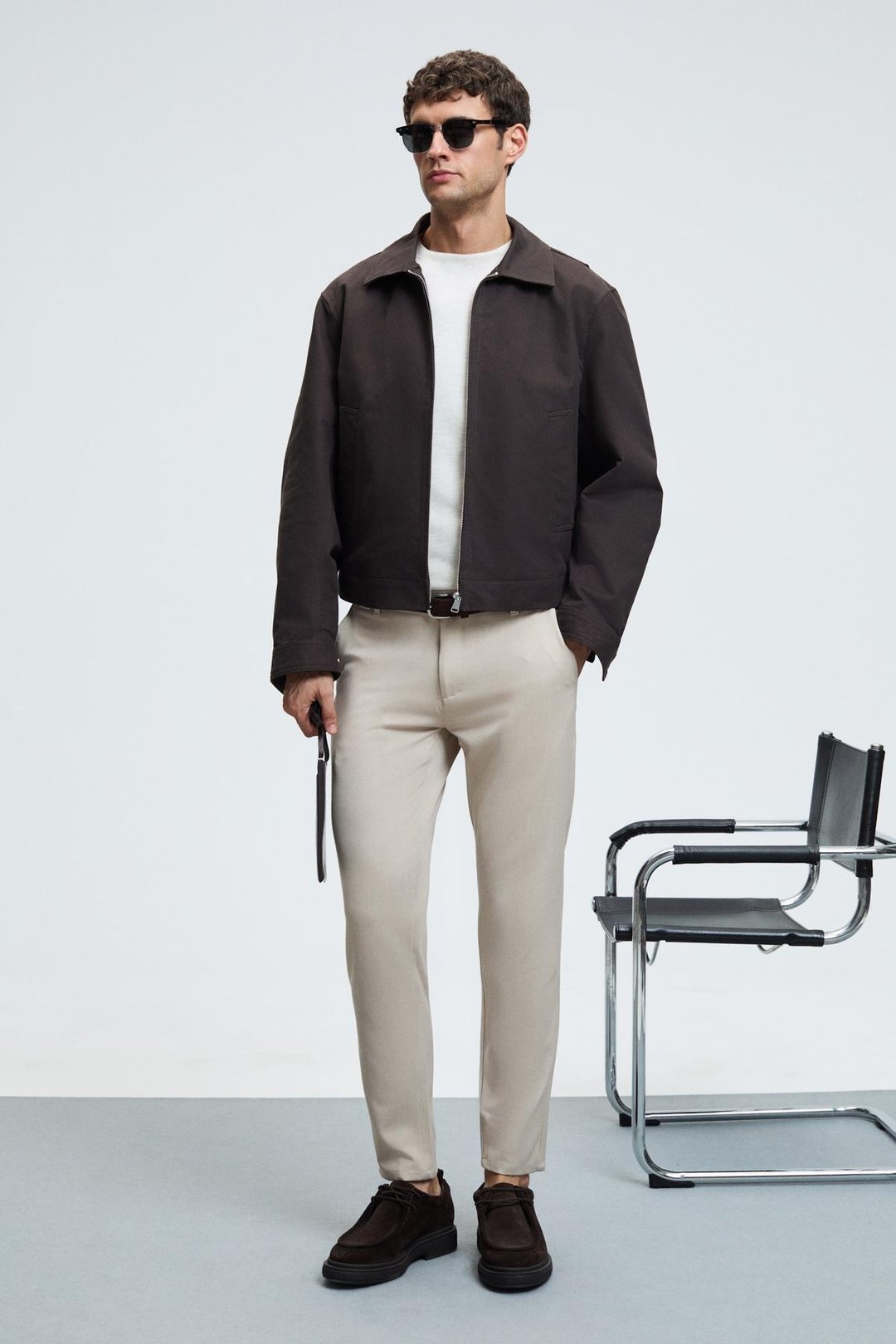 CRUDO Erkek Yanları Ve Arkası Cepli Fermuarlı Regular Fit Dokuma Bej Pantolon