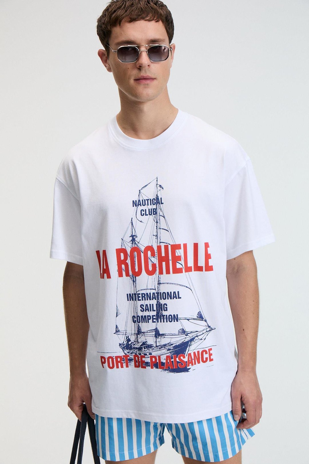 CRUNCH Erkek Oversize %100 Pamuk Baskılı Yuvarlak Yaka Beyaz T-Shirt