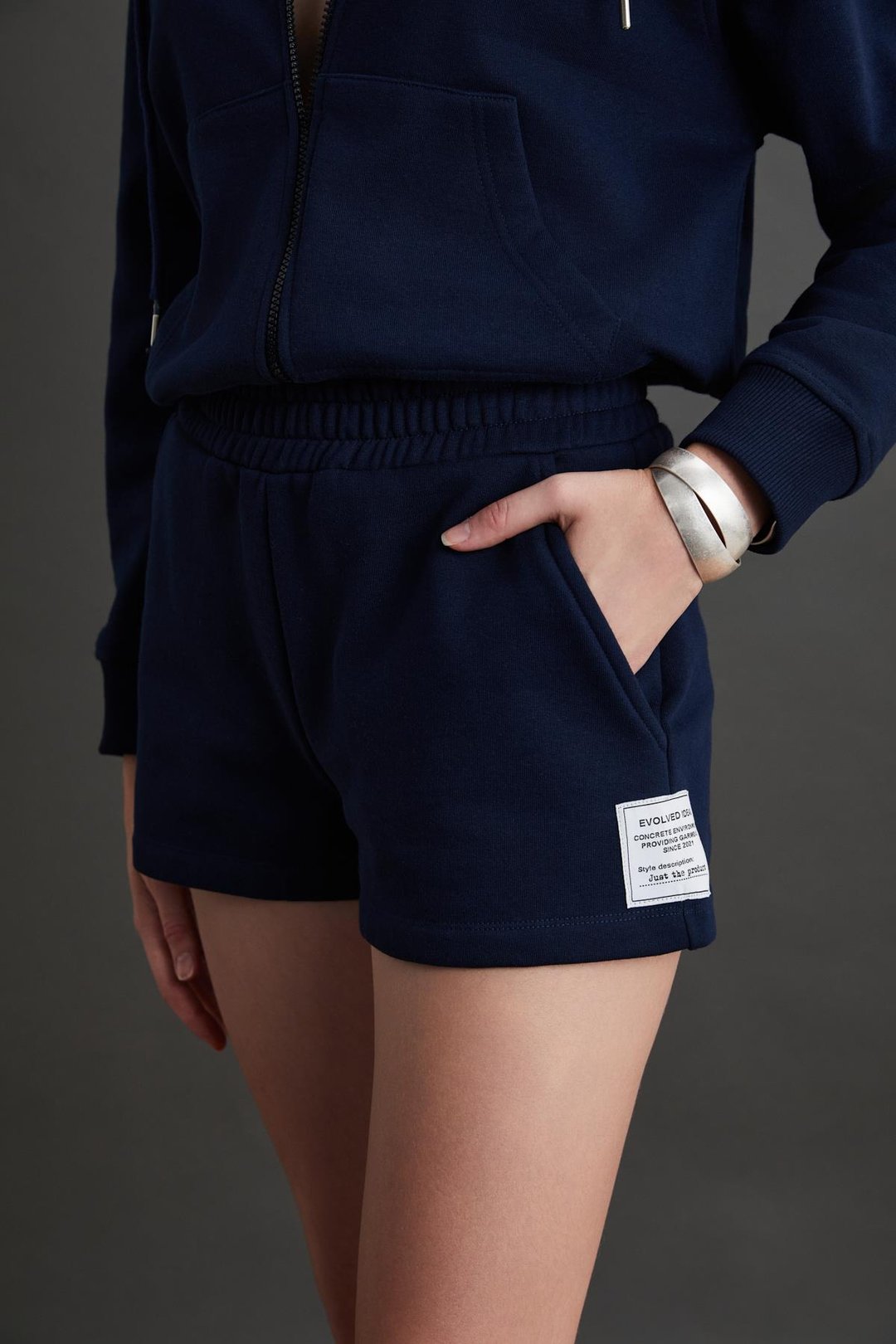 DANIXA Kadın 3 İplik İçi Şardonlu Süs Etiketi Detaylı Mini Lacivert Şort