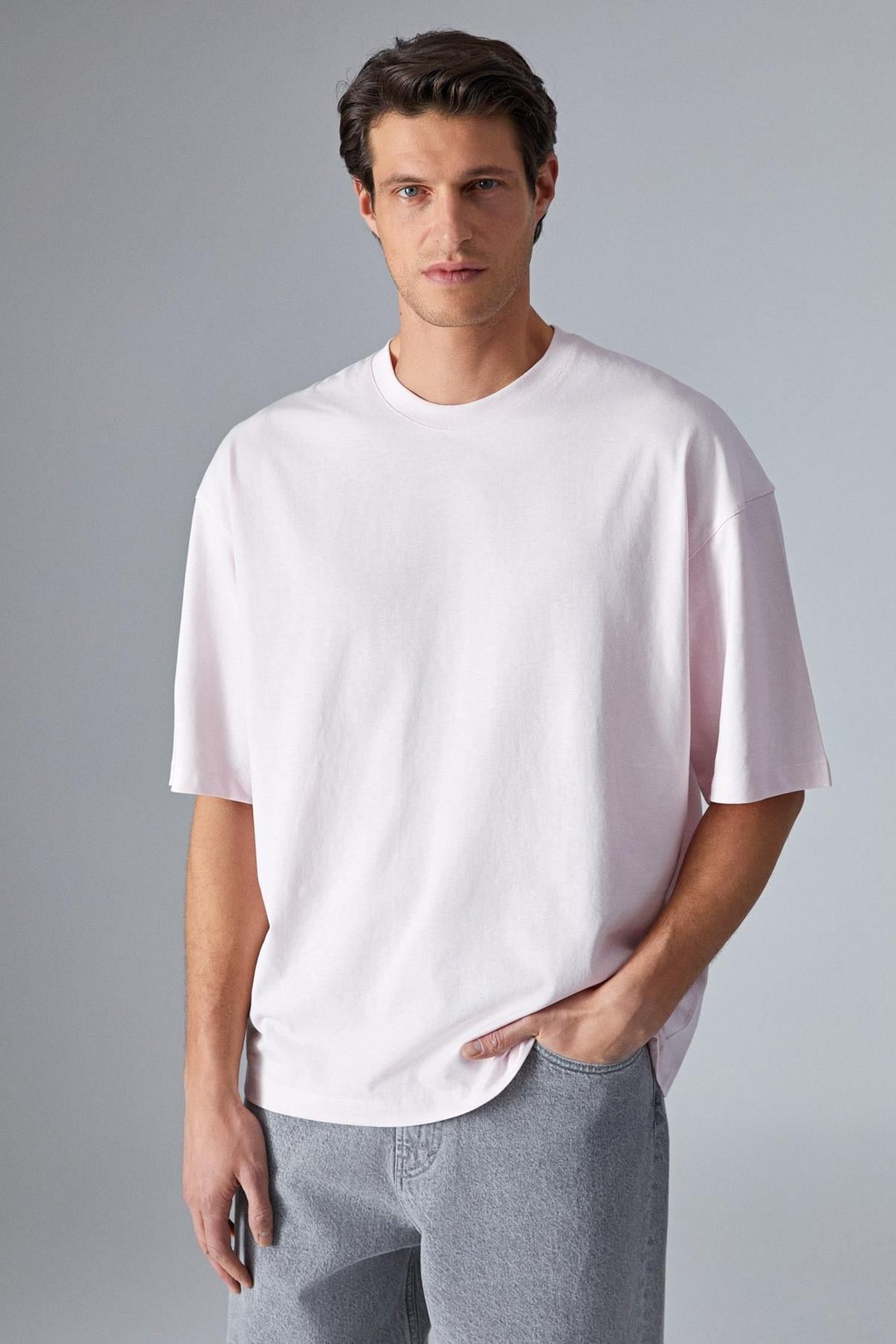 DAZMANN Erkek Oversize Fit Bisiklet Yaka Kısa Kollu %100 Organik Pamuk Pembe T-Shirt