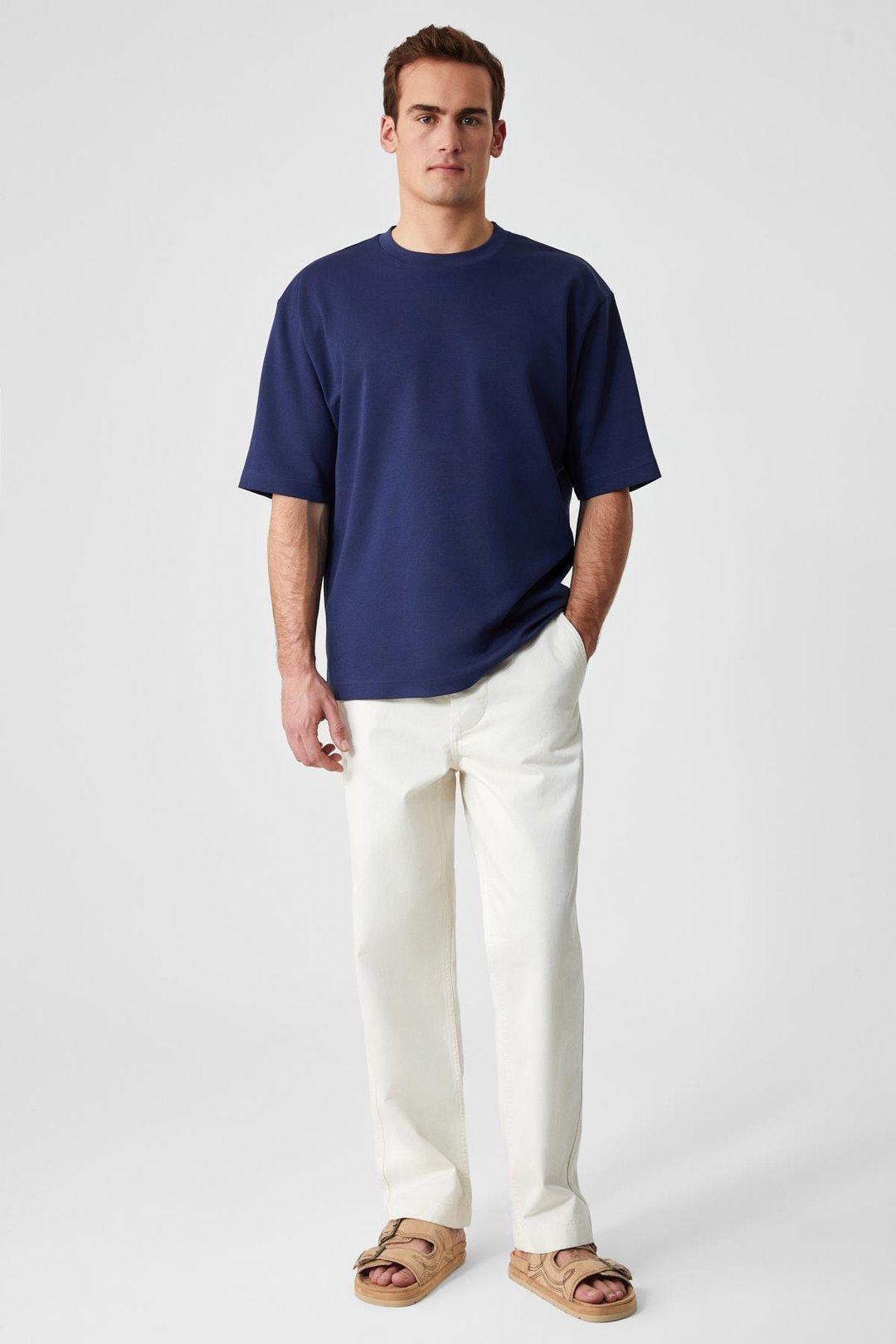 DAZMANN Erkek Oversize Fit Bisiklet Yaka Kısa Kollu %100 Organik Pamuk Lacivert T-Shirt