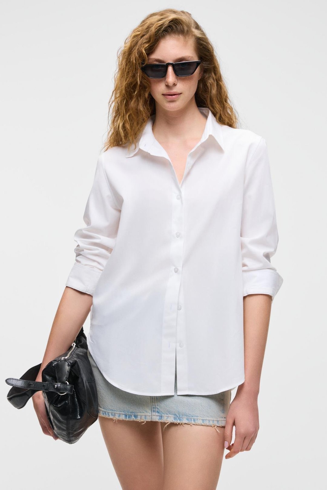 DELFINO Kadın Oversize %100 Organik Pamuk Uzun Kollu İnce Uzun Beyaz Gömlek