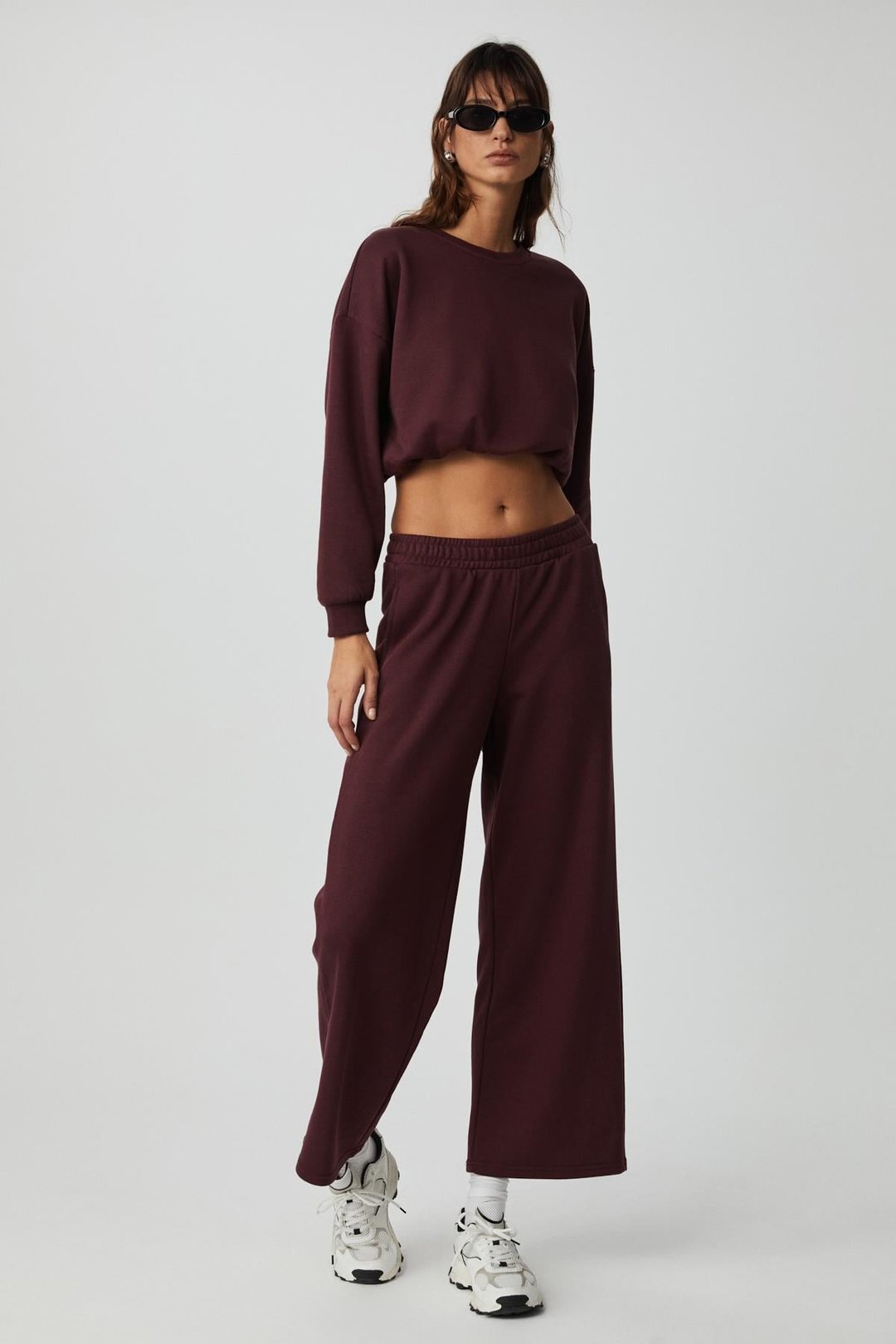 DEWANNA Kadın Uzun Kollu Crop Bordo Eşofman Takımı