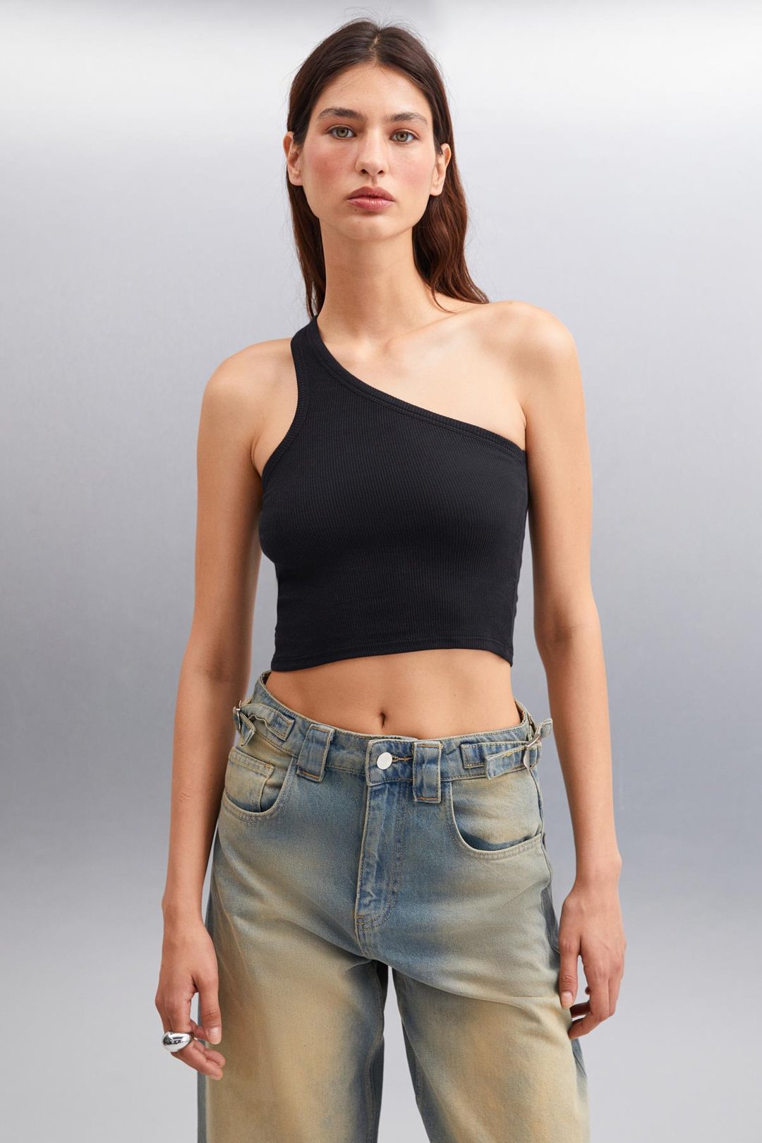 DIVINA Crop Crop Siyah Tekli Bluz