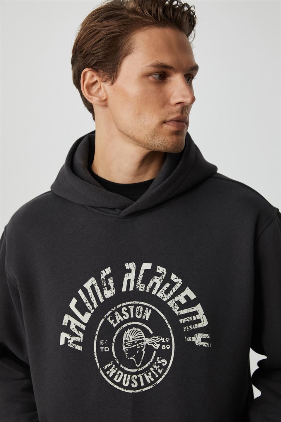 EDGAR Erkek Yumuşacık Kapüşonlu Oversize Antrasit Sweatshirt