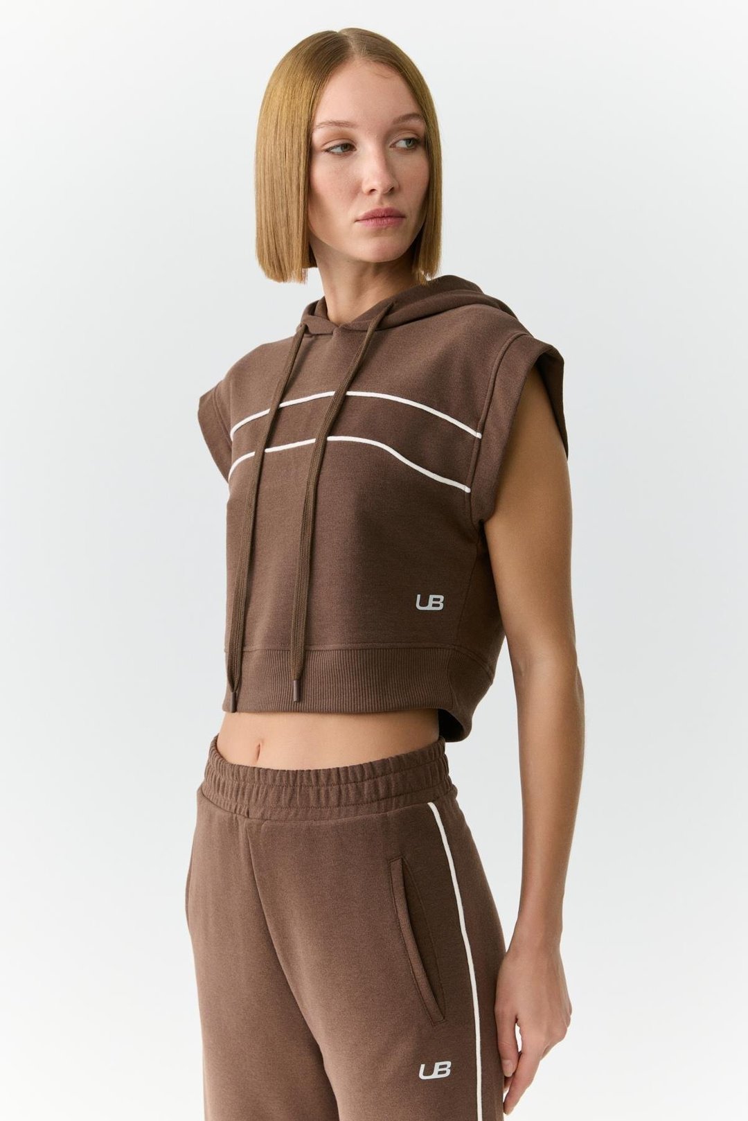 ELENORA Kadın Kapüşonlu Düşük Omuz Kahverengi Sweatshirt