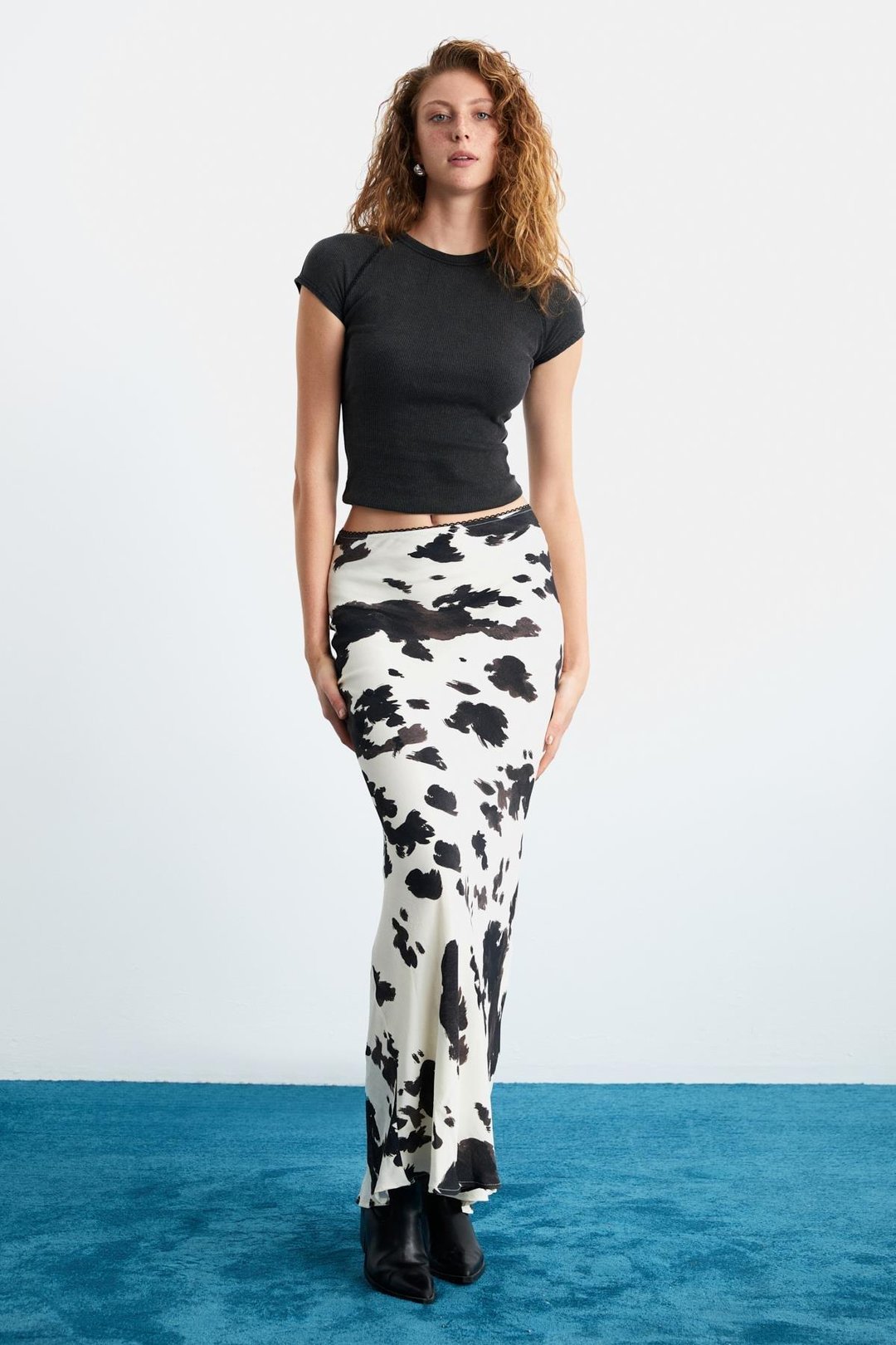 ESLADI %100 Viskon Desenli Uzun Dekoratif Lastikli Dokuma Desenli Etek