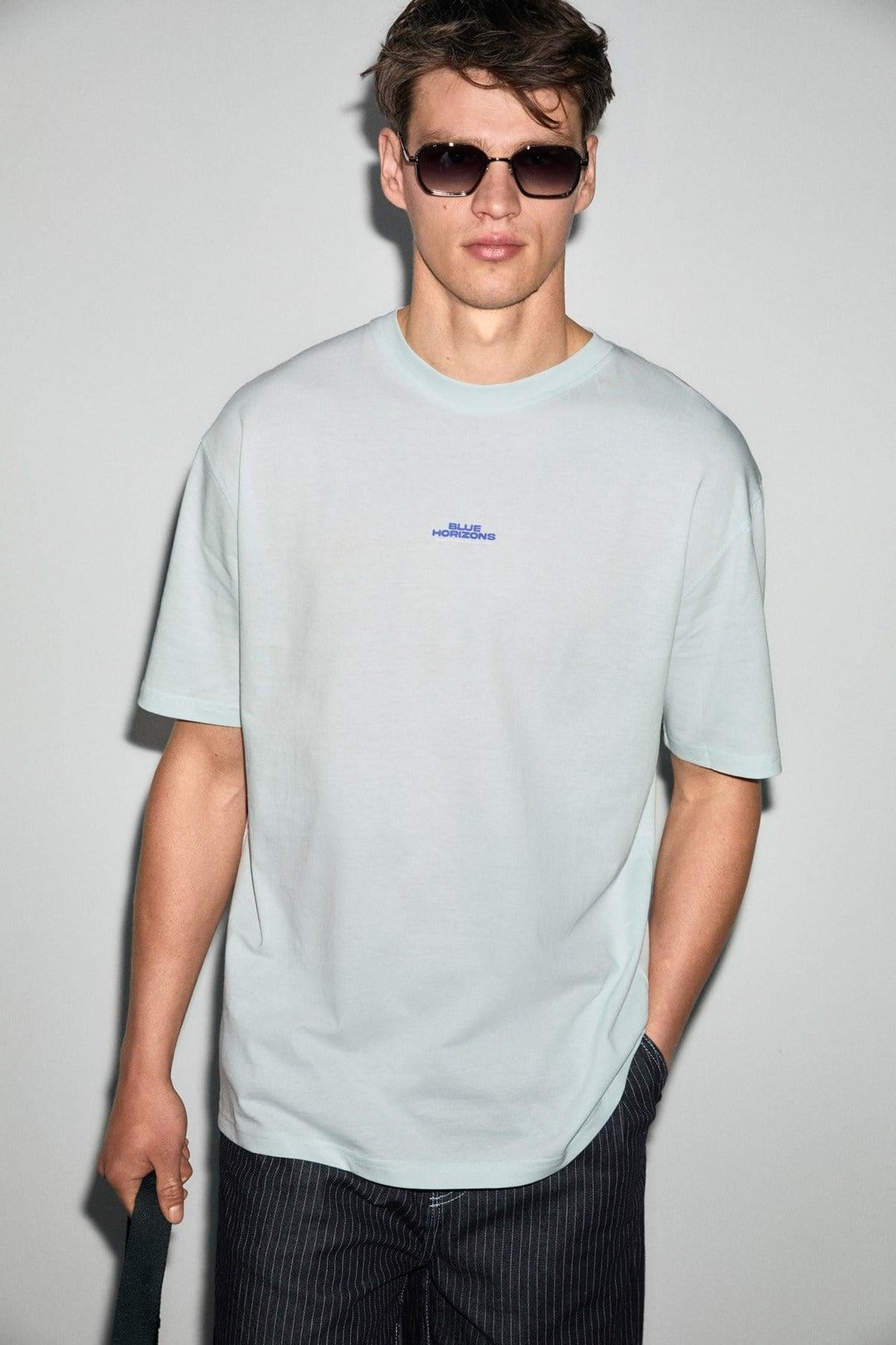 EXOTIC Erkek %100 Organik Pamuklu Baskı Detaylı Rahat Kalıp Mavi T-Shirt