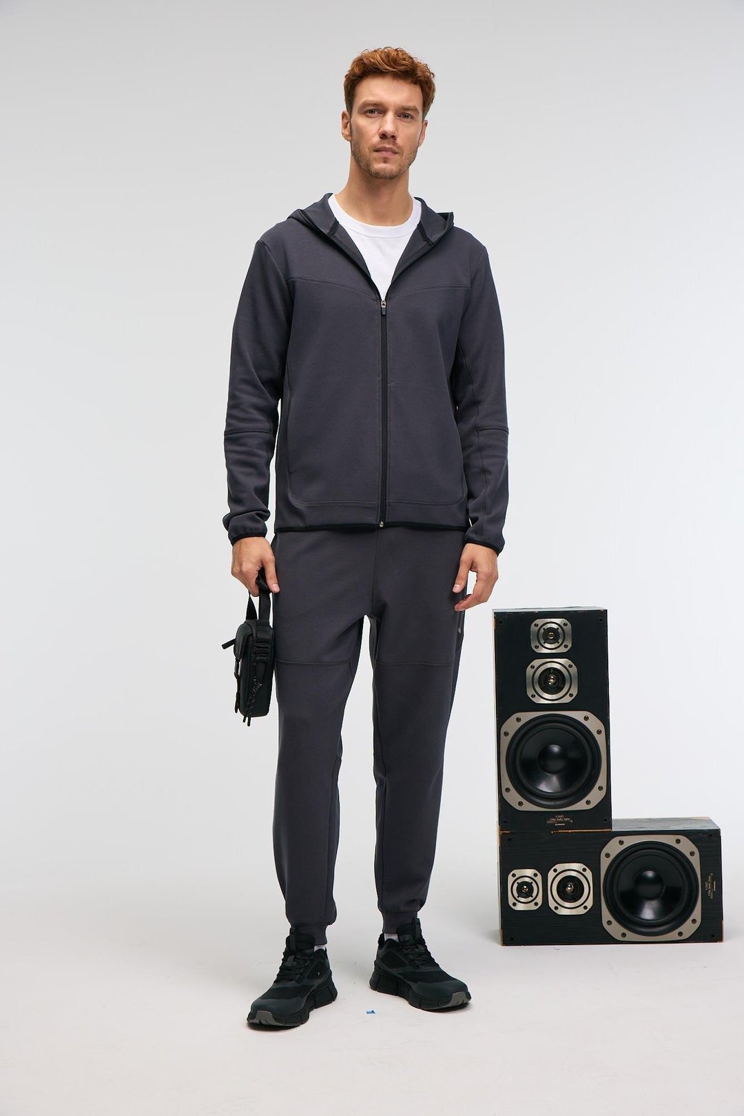 GELIDO Erkek Beli Lastikli Manşetli Paça Kordonlu Karyoka Dikişli Baskılı Antrasit Eşofman Altı