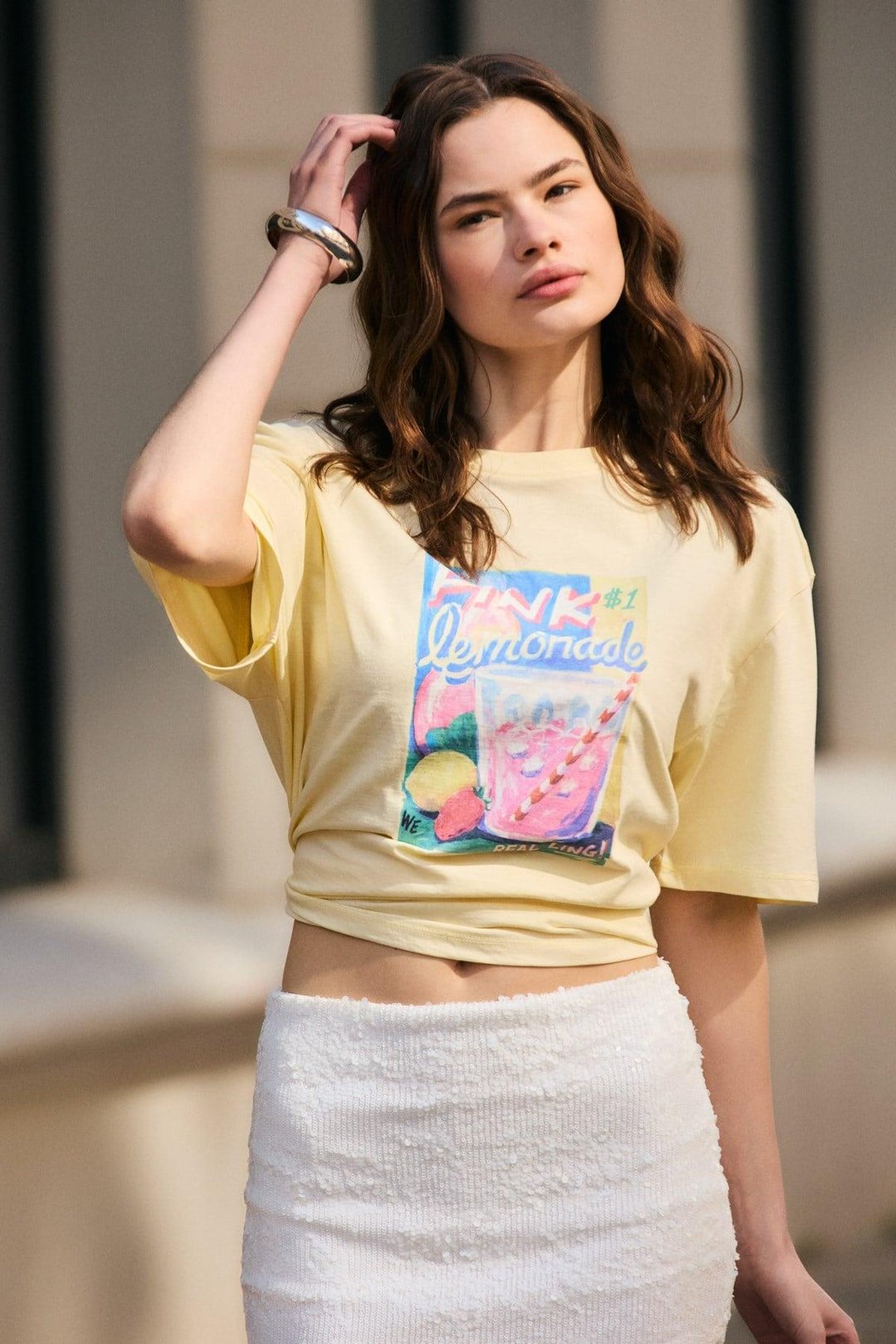 GIVERNY Kadın Yumuşak Ve Organik Pamuklu Baskı Detaylı Sarı T-Shirt