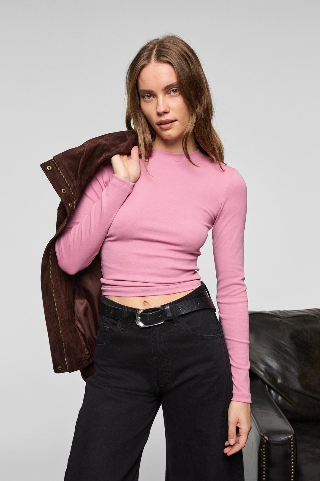 GRIGROS Kadın Esnek Kumaşlı Vücuda Oturan Slim Fit Uzun Kollu Lila T-Shirt