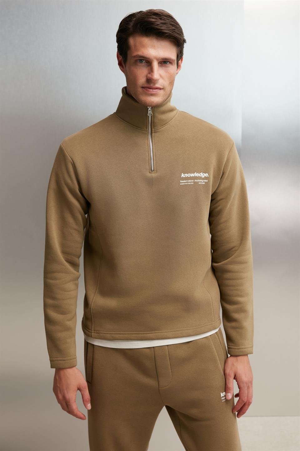 HALDEN Örme Oversize Haki Tekli Sweatshirt