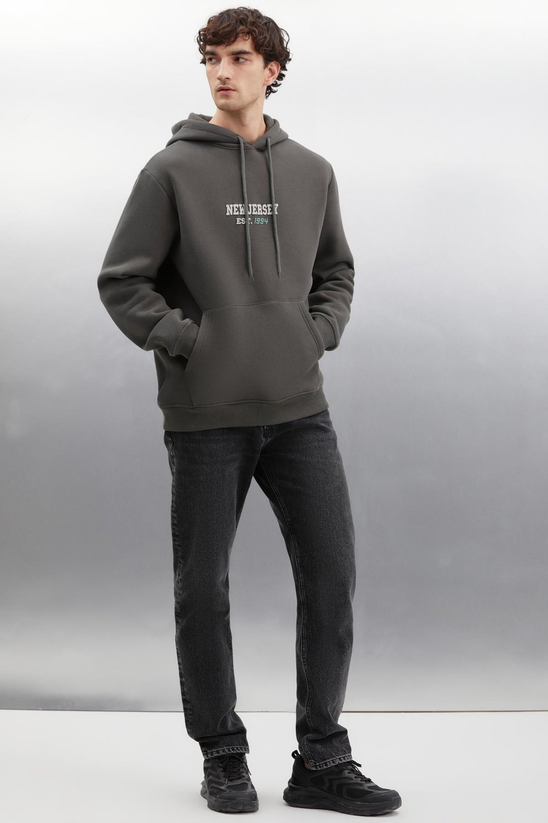 HERALD  Oversize Koyu Gri Tekli Sweatshirt