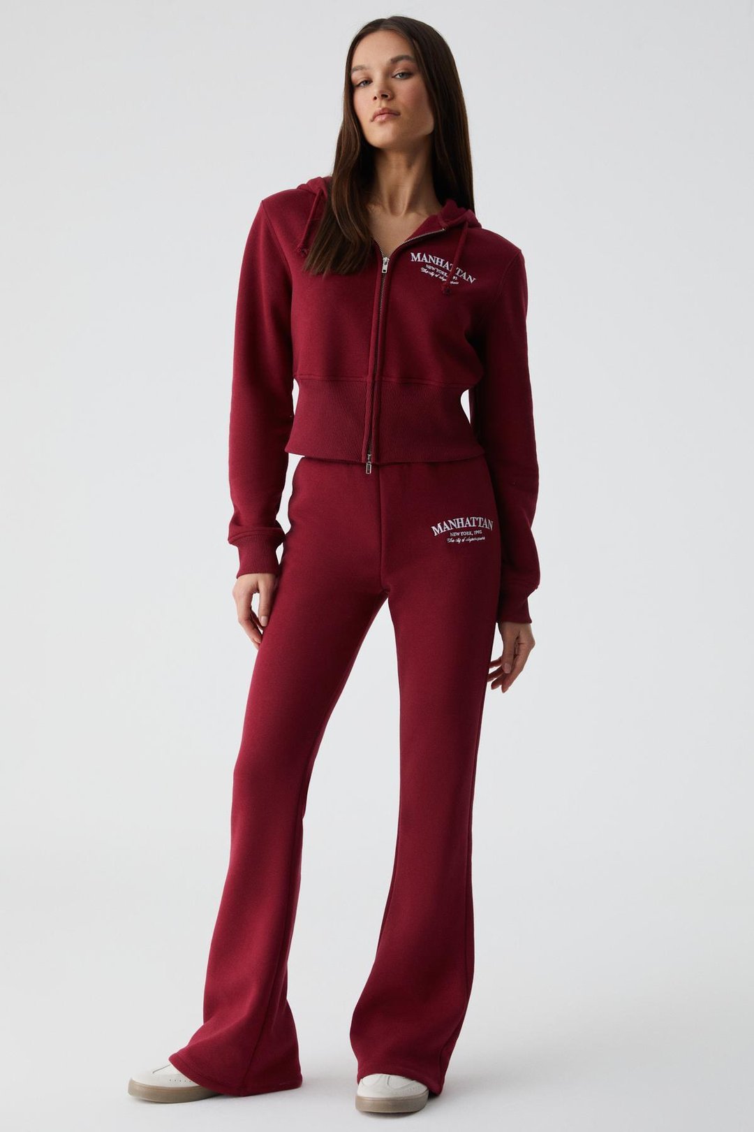 IRESSEN Kadın Nakış Desenli Regular Fit Bordo Eşofman Altı