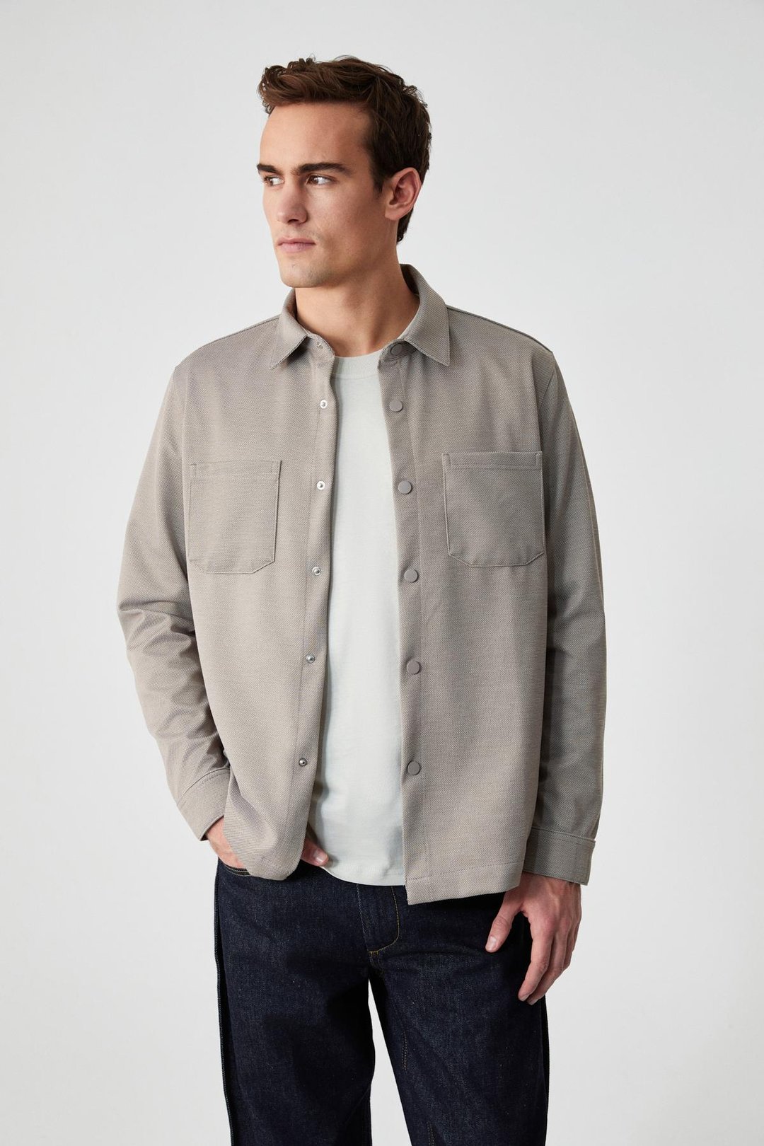 JAKARI Erkek Regular Fit Standart Kesim Klasik Yaka Desenli Çıtçıtlı Vizon Gömlek