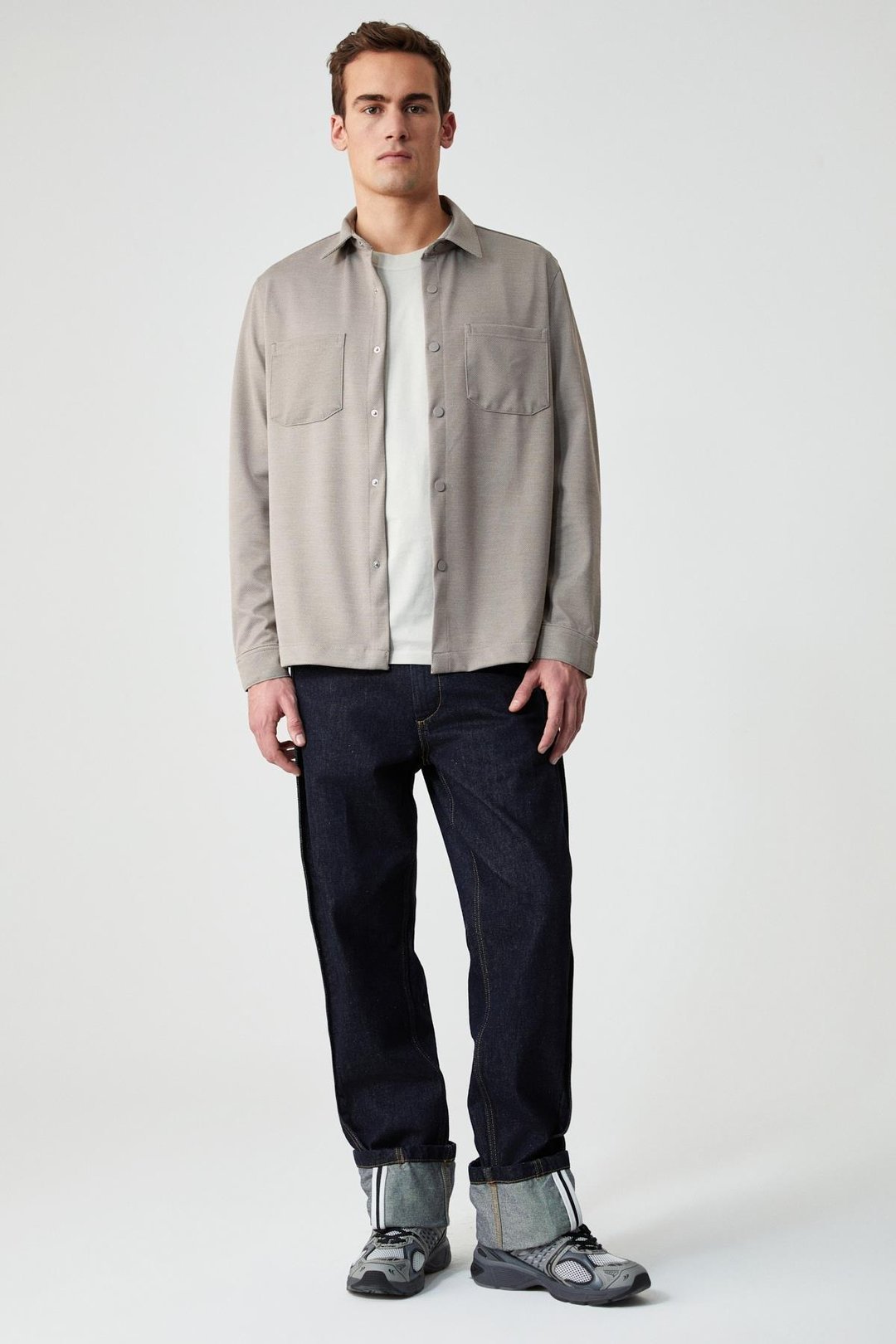 JAKARI Erkek Regular Fit Standart Kesim Klasik Yaka Desenli Çıtçıtlı Bej Gömlek