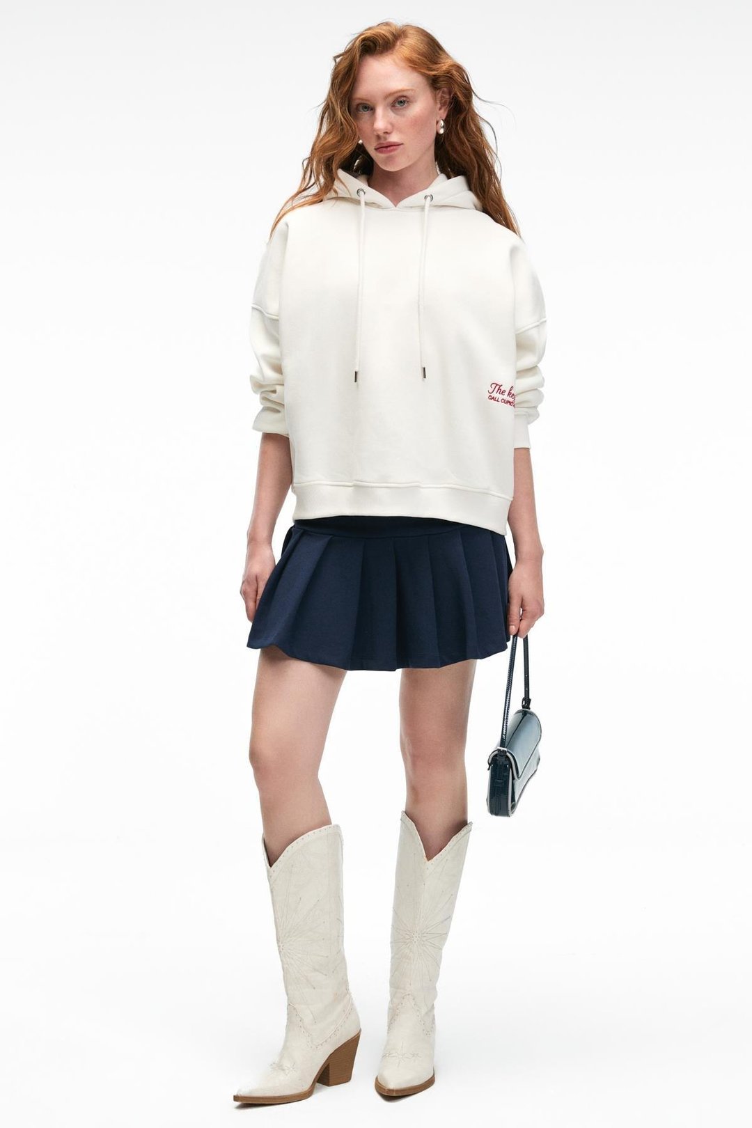 JASSES Kadın Oversize Nakışlı Kapüşonlu Beyaz Sweatshirt