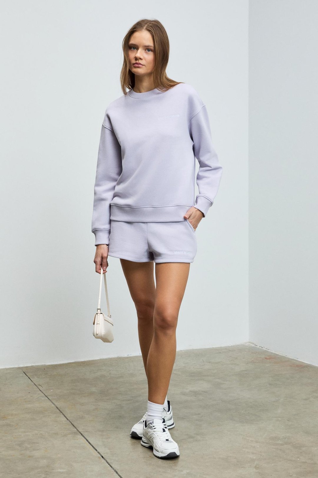 Jennıfer Kadın Organik Pamuklu Nakışlı Yuvarlak Yakalı Oversize Lila Sweatshirt