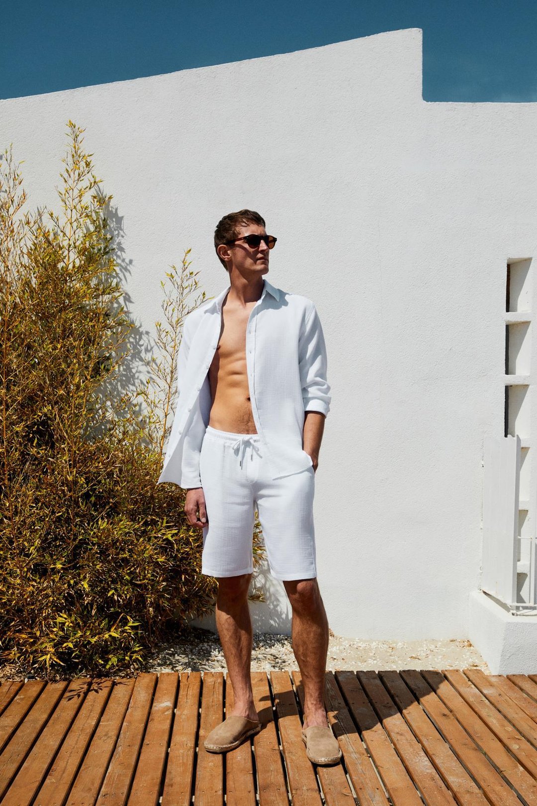 JENS Erkek %100 Pamuk Yanları Cepli Slim Fit Dar Kesim Beyaz Şort